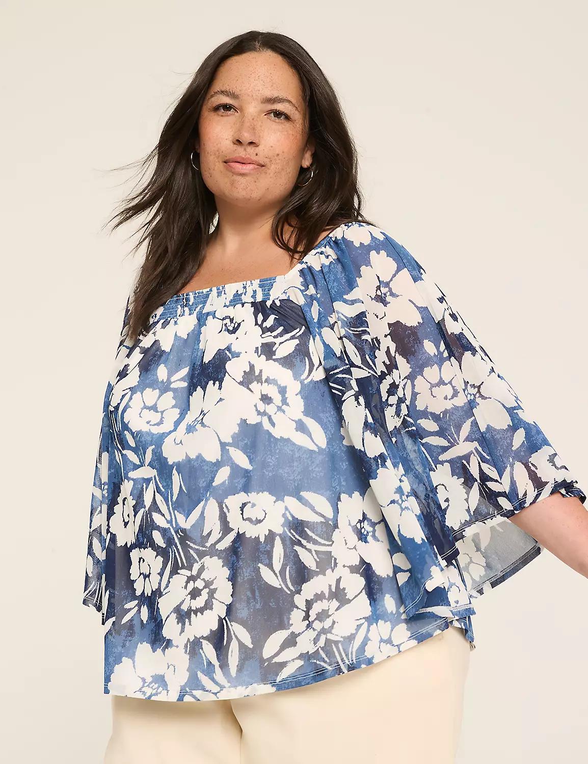 Mesh Smocked-Neck Circle Drama Top Product Image