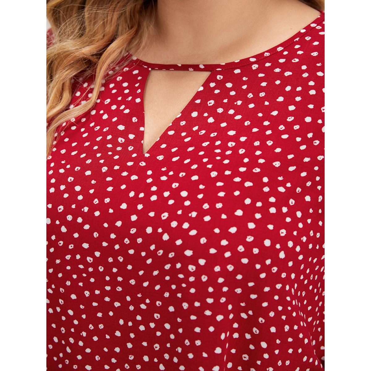 Plus Size Scarlet Polka Dot Keyhole Flutter Sleeve Layered Hem Blouse Women Elegant Short sleeve Keyhole Cut-Out Dailywear Blouses BloomChic 30/6X Product Image