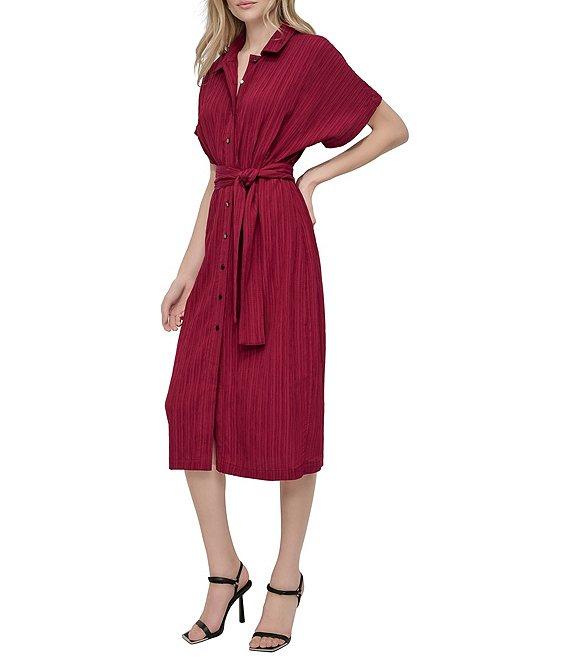 DKNY by Donna Karan Short Sleeve Pleated Shirt Midi Dress Product Image