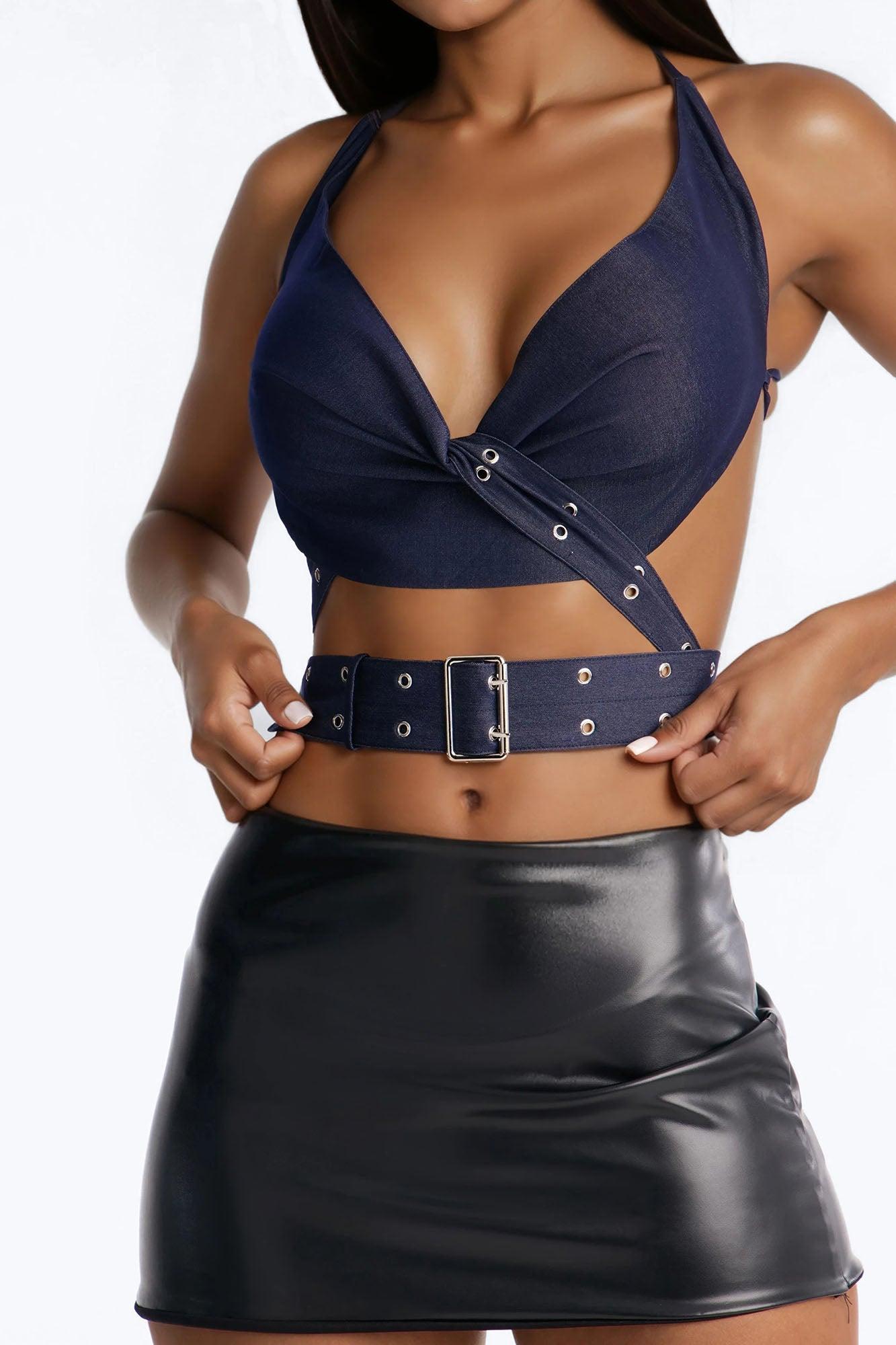 City Players Backless Belted Top - Indigo Female Product Image