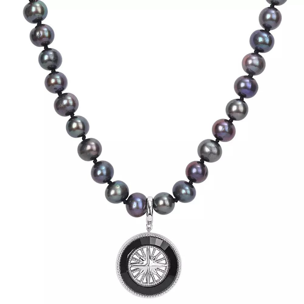 Stella Grace Men's Dyed Black Freshwater Cultured Pearl & Black Agate Necklace,  Product Image