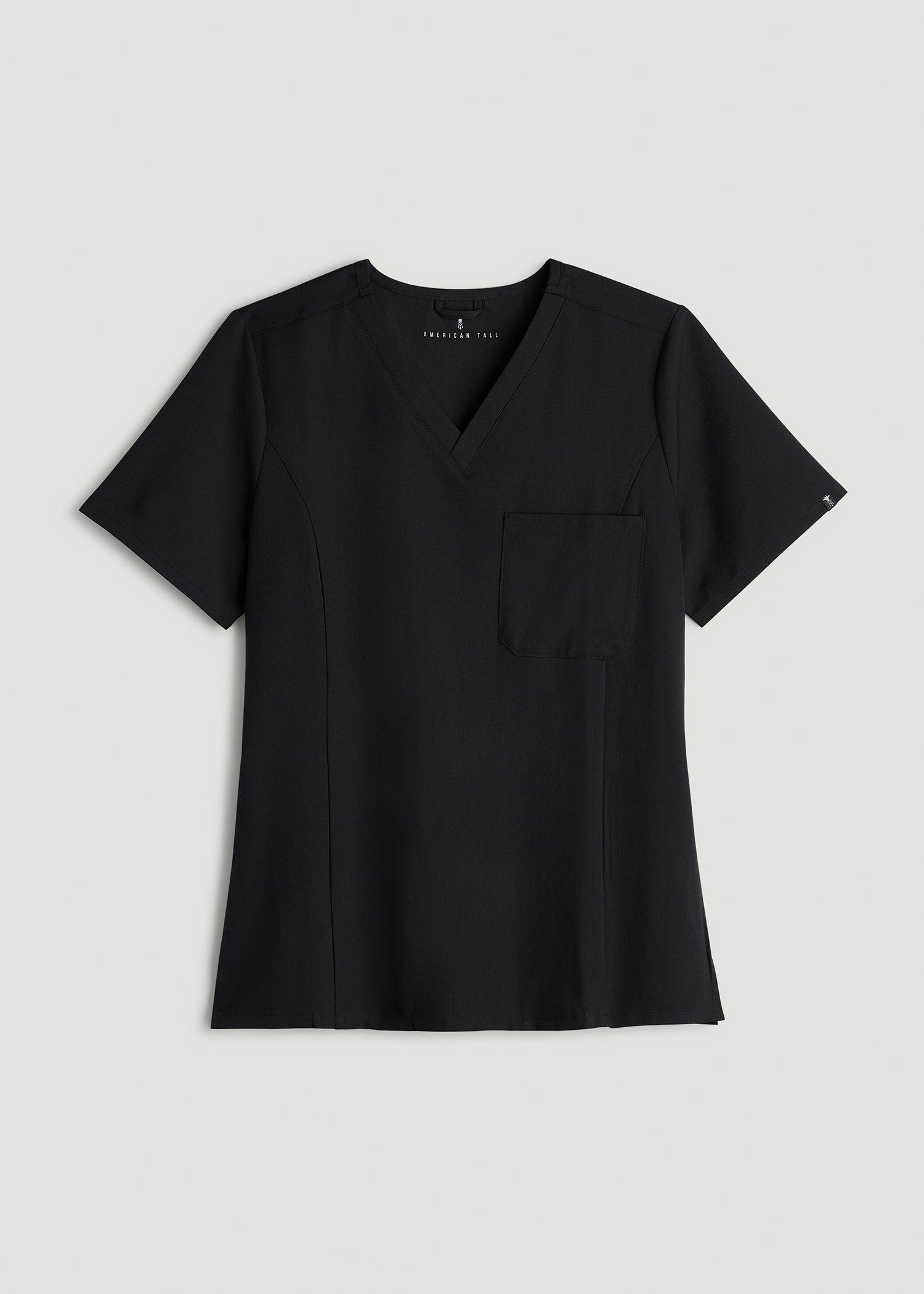 Short Sleeve V-Neck Scrub Top for Tall Women in Black Female Product Image