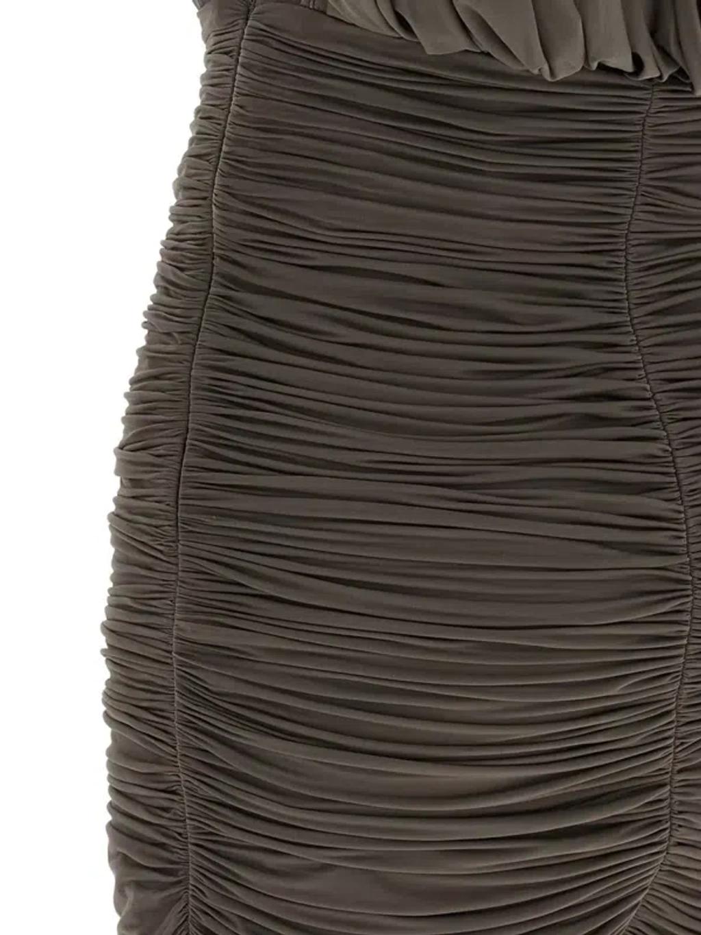 MAGDA BUTRYM Asymmetric One-shoulder Corset Dress With Ruffles In Brown Product Image