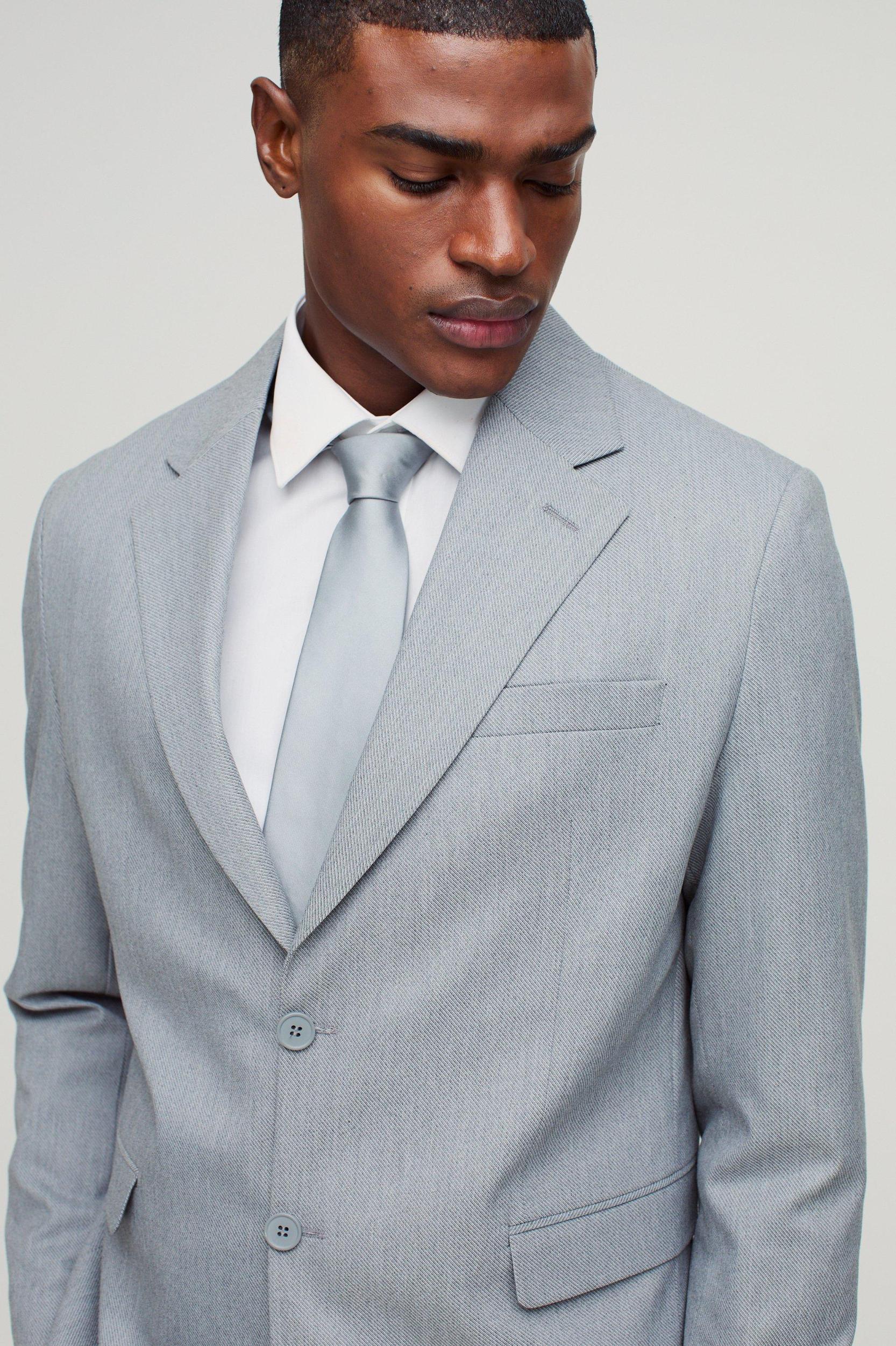 Straight Fit Stipe Texture Blazer | boohooMAN USA Product Image