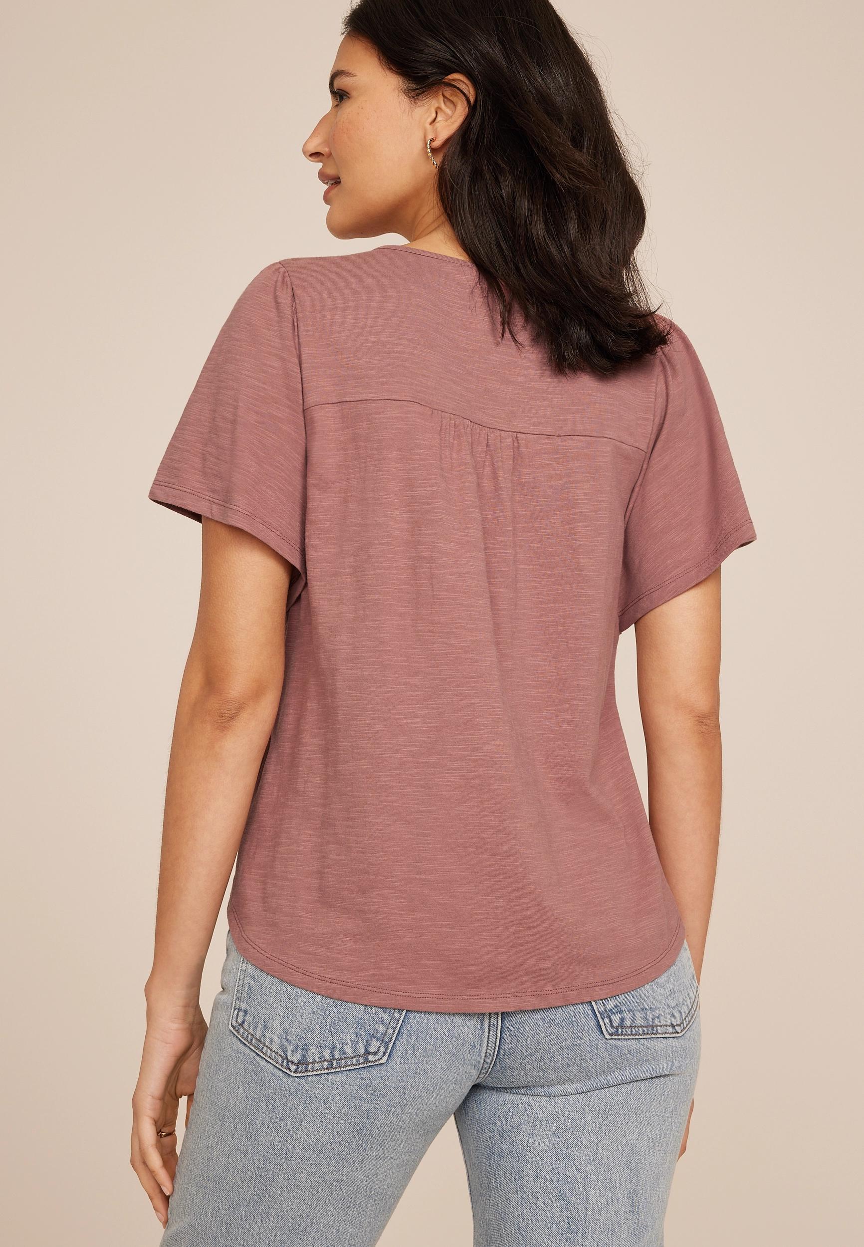 Crochet Yoke Flutter Sleeve Tee Product Image