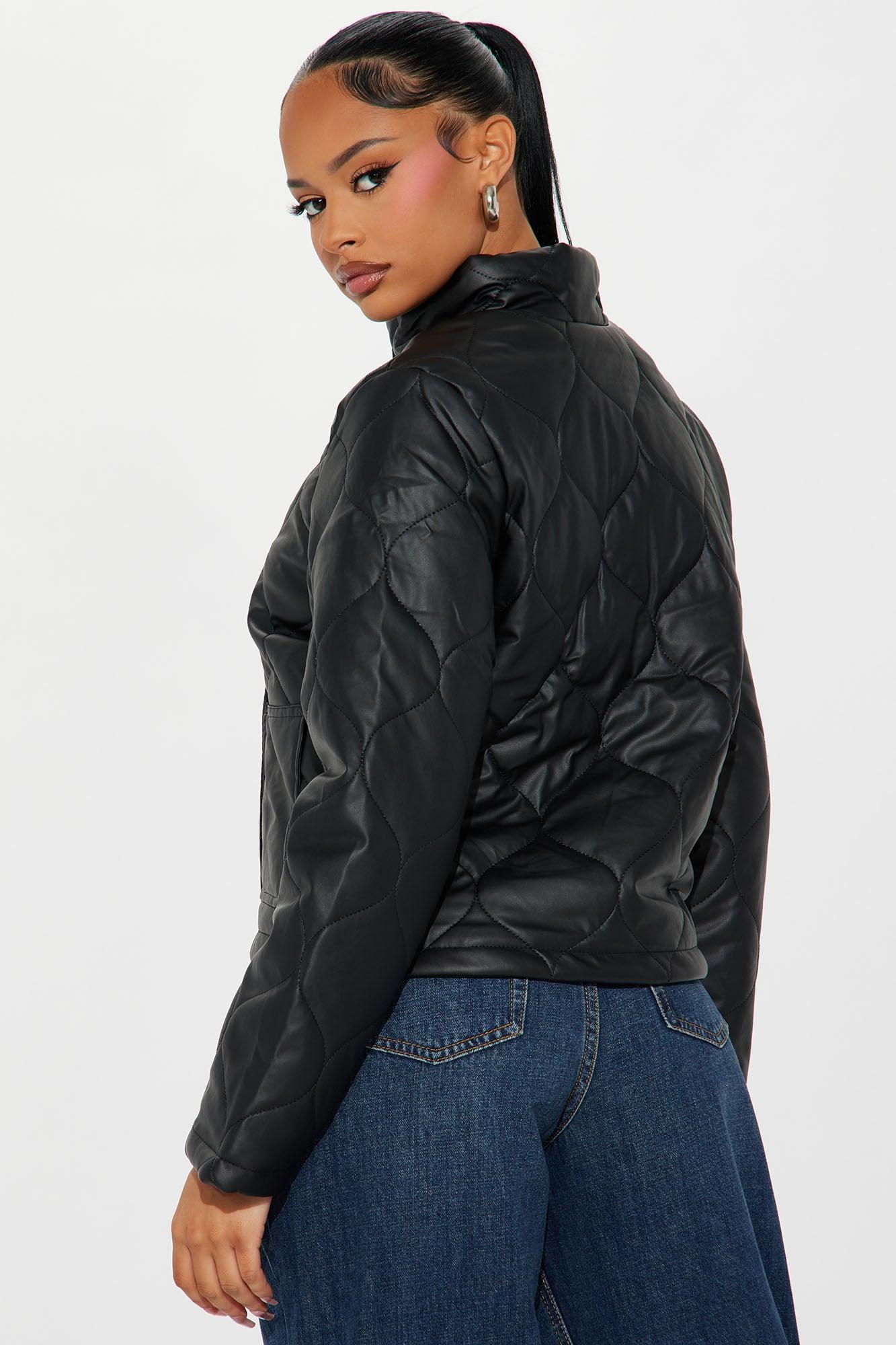Lana Quilted Faux Leather Jacket - Black Product Image