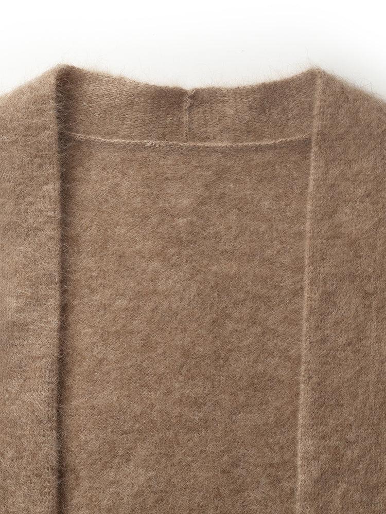 Light Camel Brushed Cashmere Long Women Cardigan Product Image