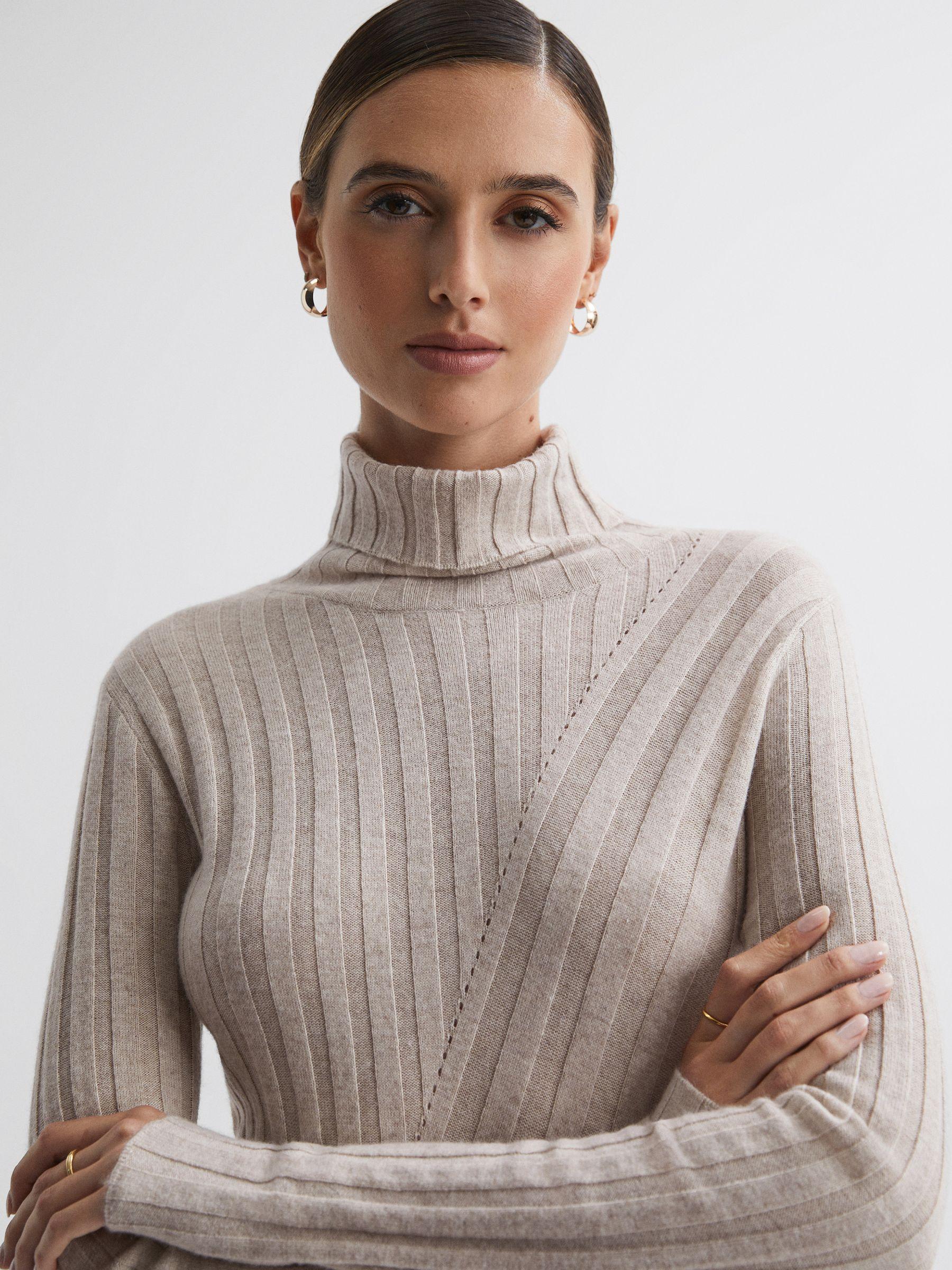 Knitted Roll Neck Midi Dress in Neutral Product Image
