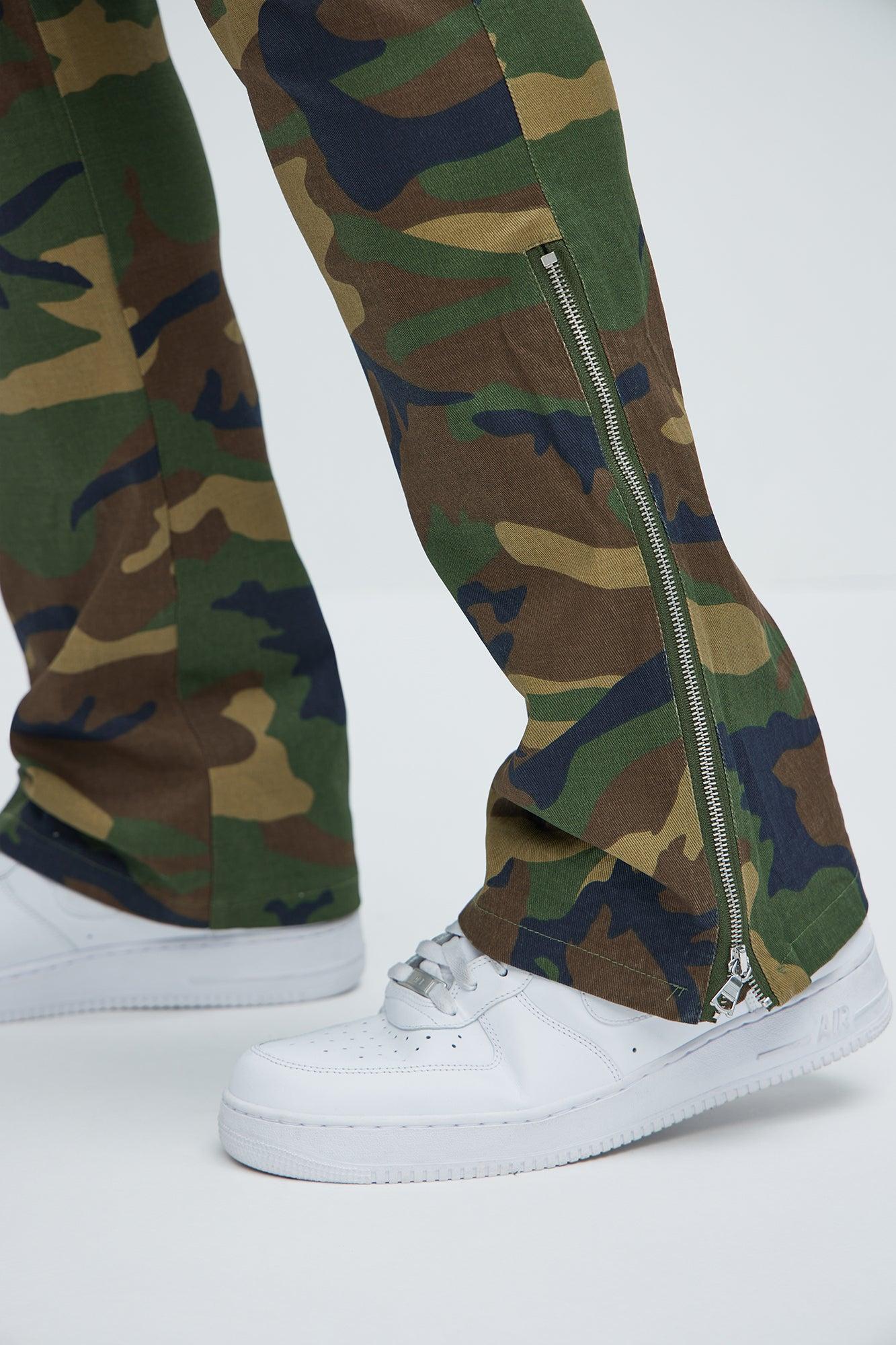 On The Verge Waxed Zipper Skinny Flare Cargo Pants - Camouflage Product Image