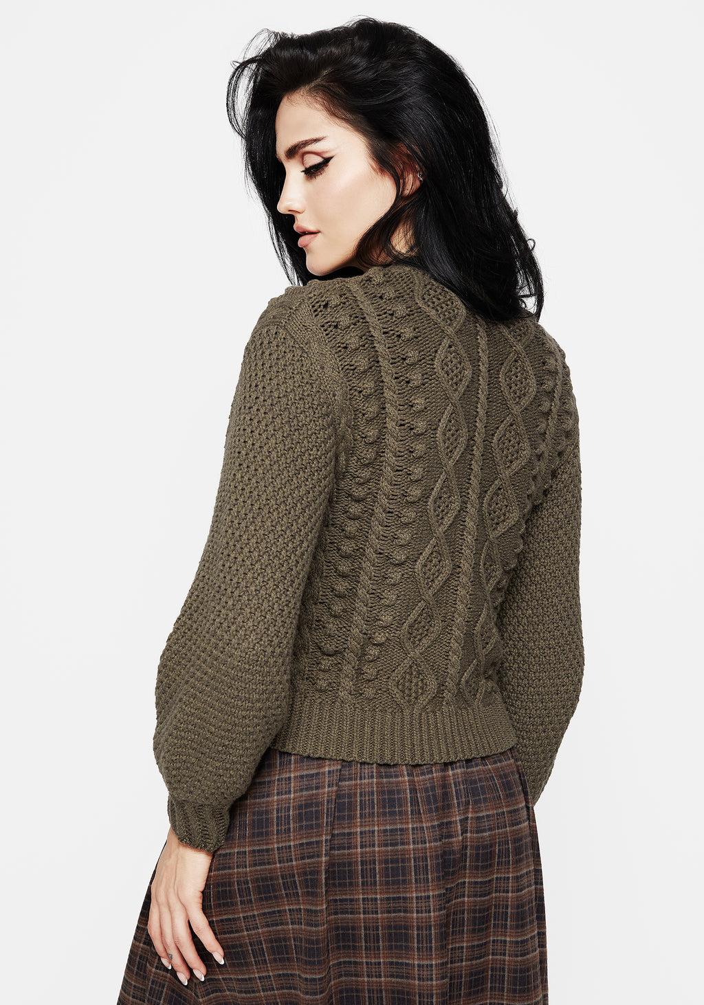 Nerthus Pom Pom Cable Knit Cardigan Product Image