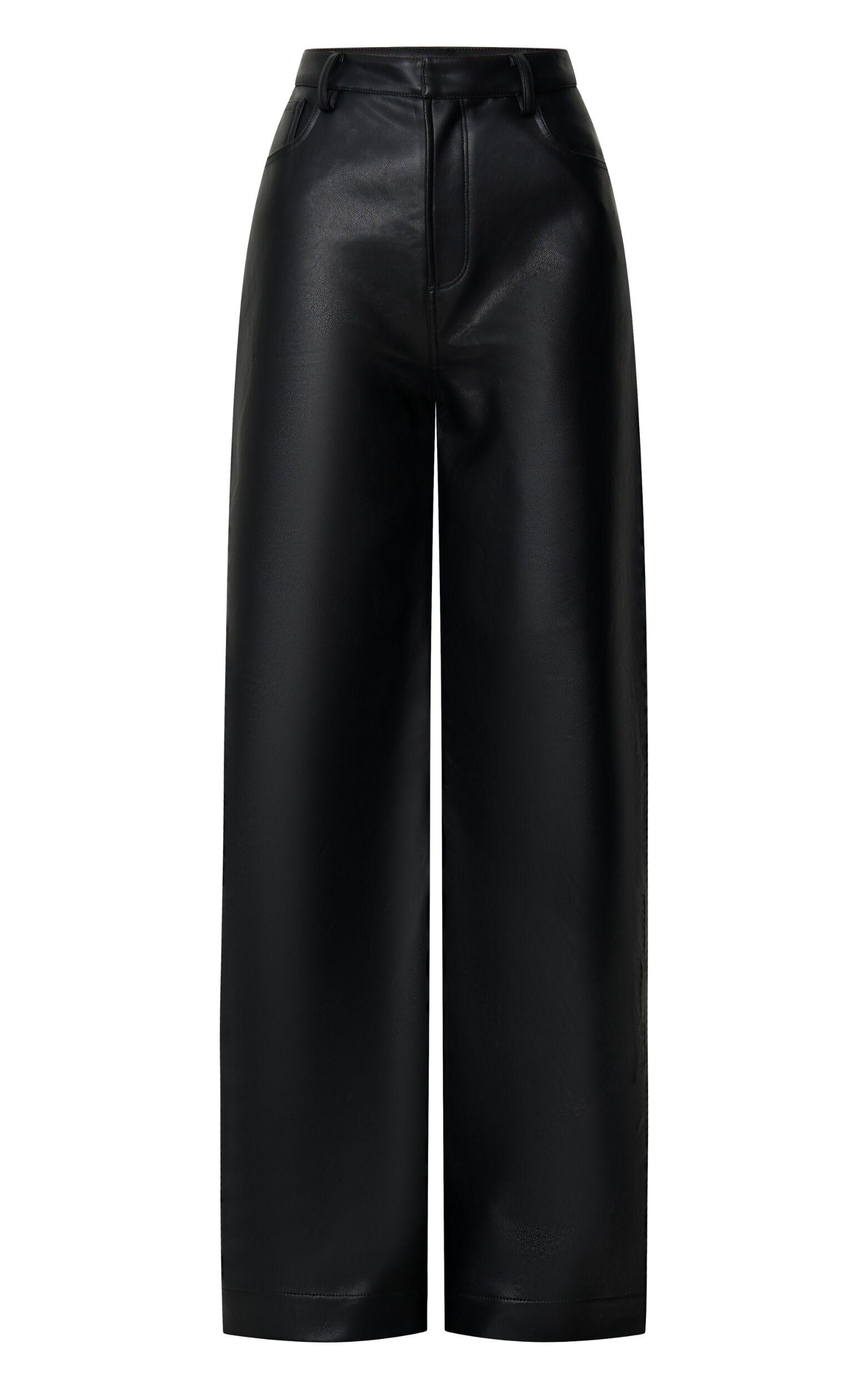 Ella Pants - High Waist Faux Leather Wide Leg Pants in Black Product Image