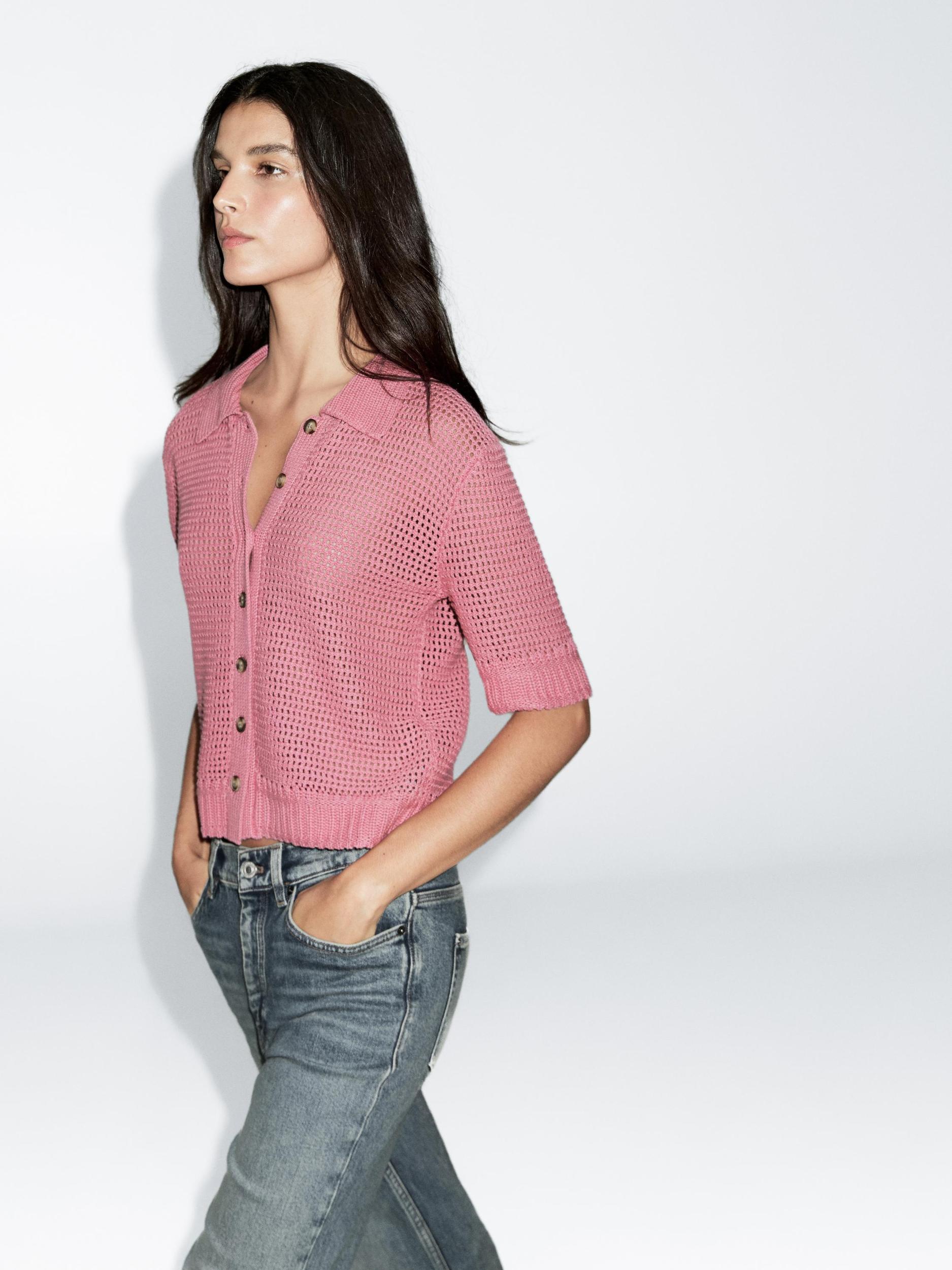 Cotton blend cutwork polo shirt Product Image