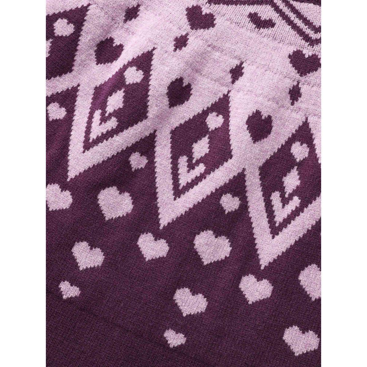 Plus Size Heart Round Neck Raglan Sleeve Pullover Lilac Women Casual Loose Long Sleeve Round Neck Everyday Pullovers BloomChic 28/5X Product Image