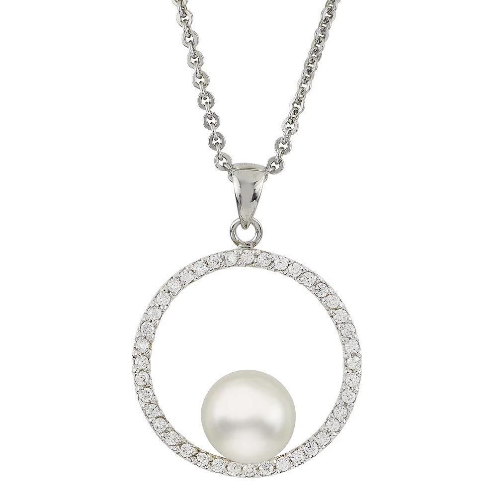 Sterling Silver Freshwater Cultured Pearl & Cubic Zirconia Circle Pendant, Womens Product Image