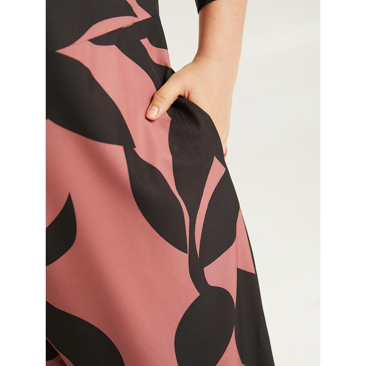 Plus Size DustyPink Silhouette Floral Print Zipper Belted Jumpsuit Women Elegant Elbow-length sleeve Shirt collar Everyday Loose Jumpsuits BloomChic 10/M Product Image