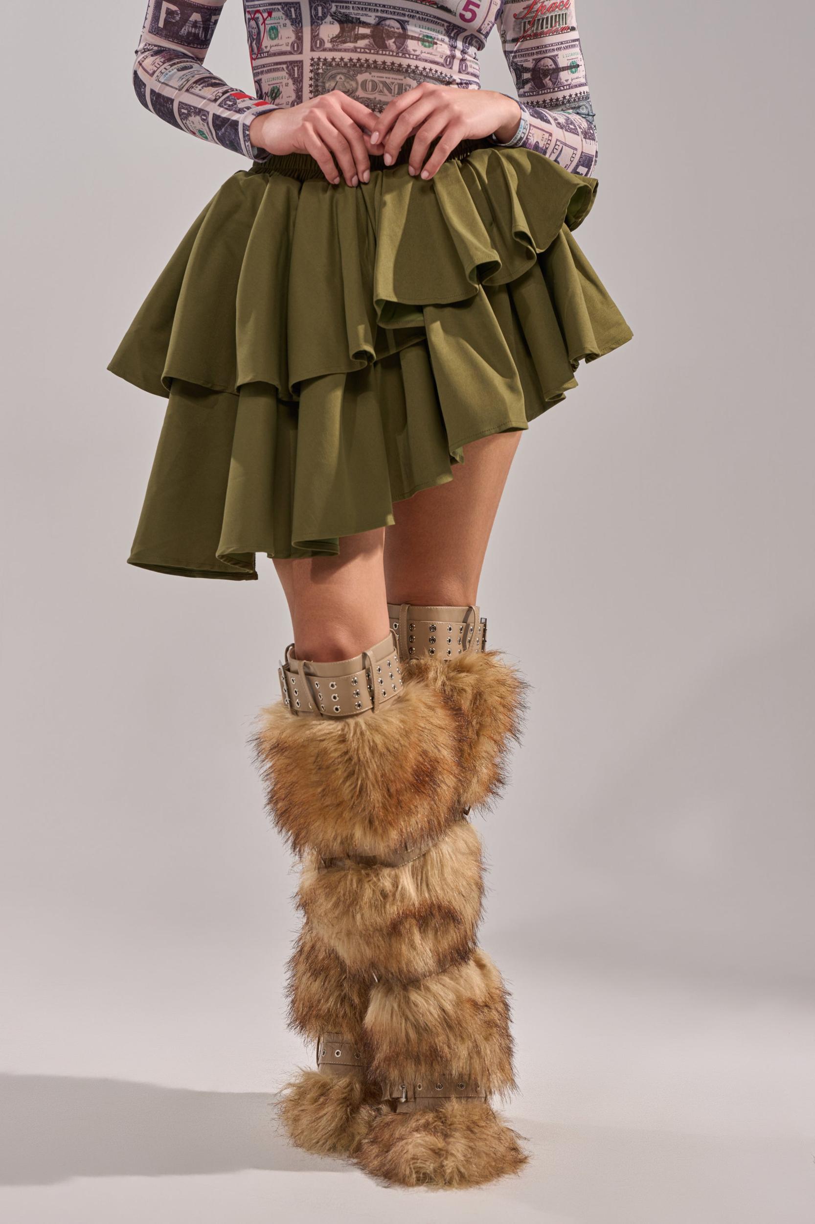 OLIVIA OLIVE MINI PLEATED SKIRT Product Image