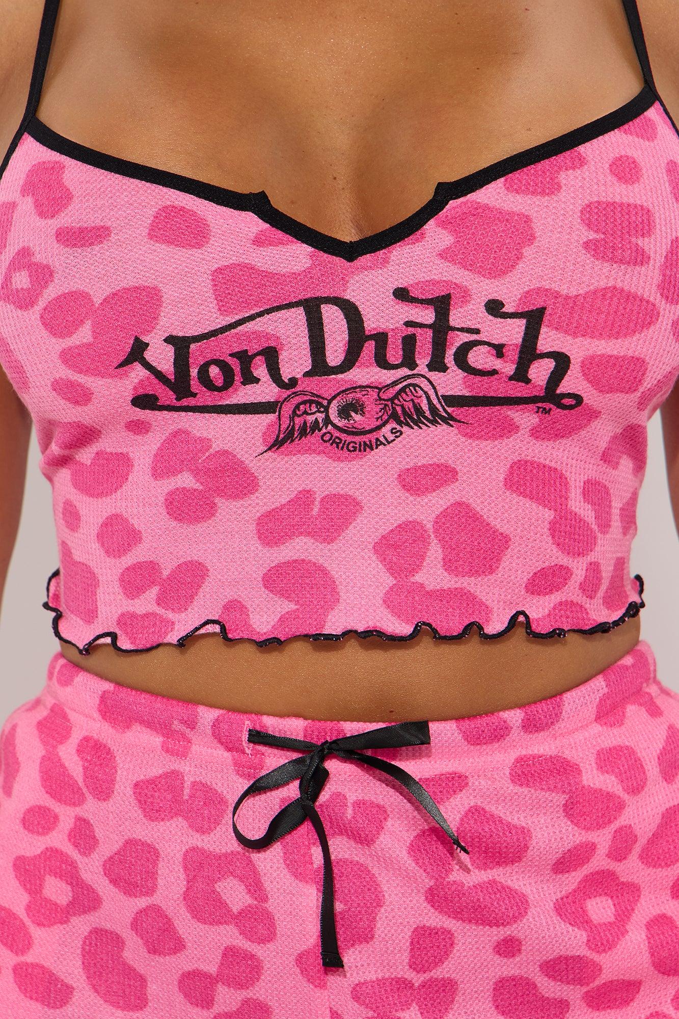 Von Dutch Waffle Cami PJ Pant Set - Hot Pink Product Image