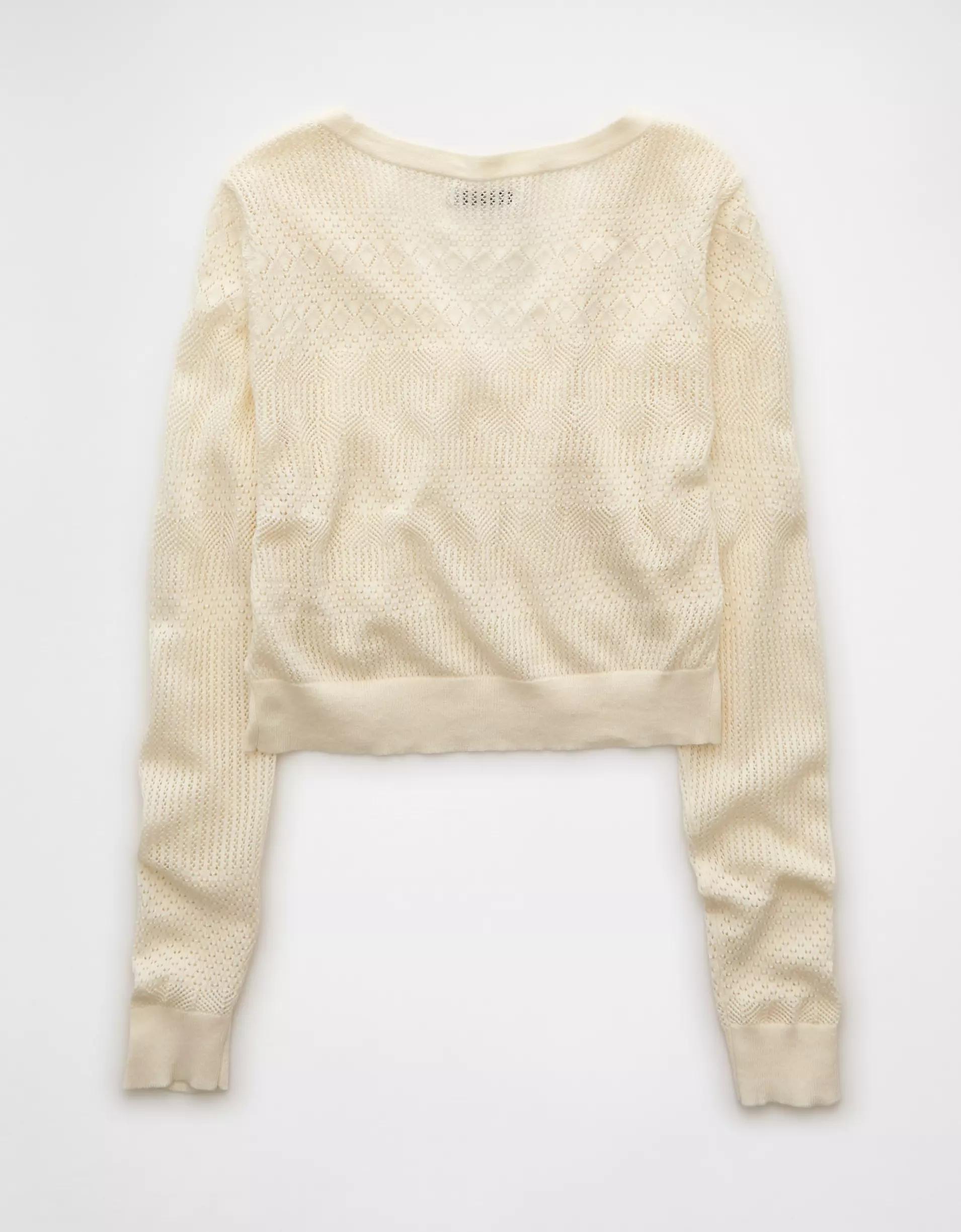 AE Pointelle V-Neck Cardigan Product Image