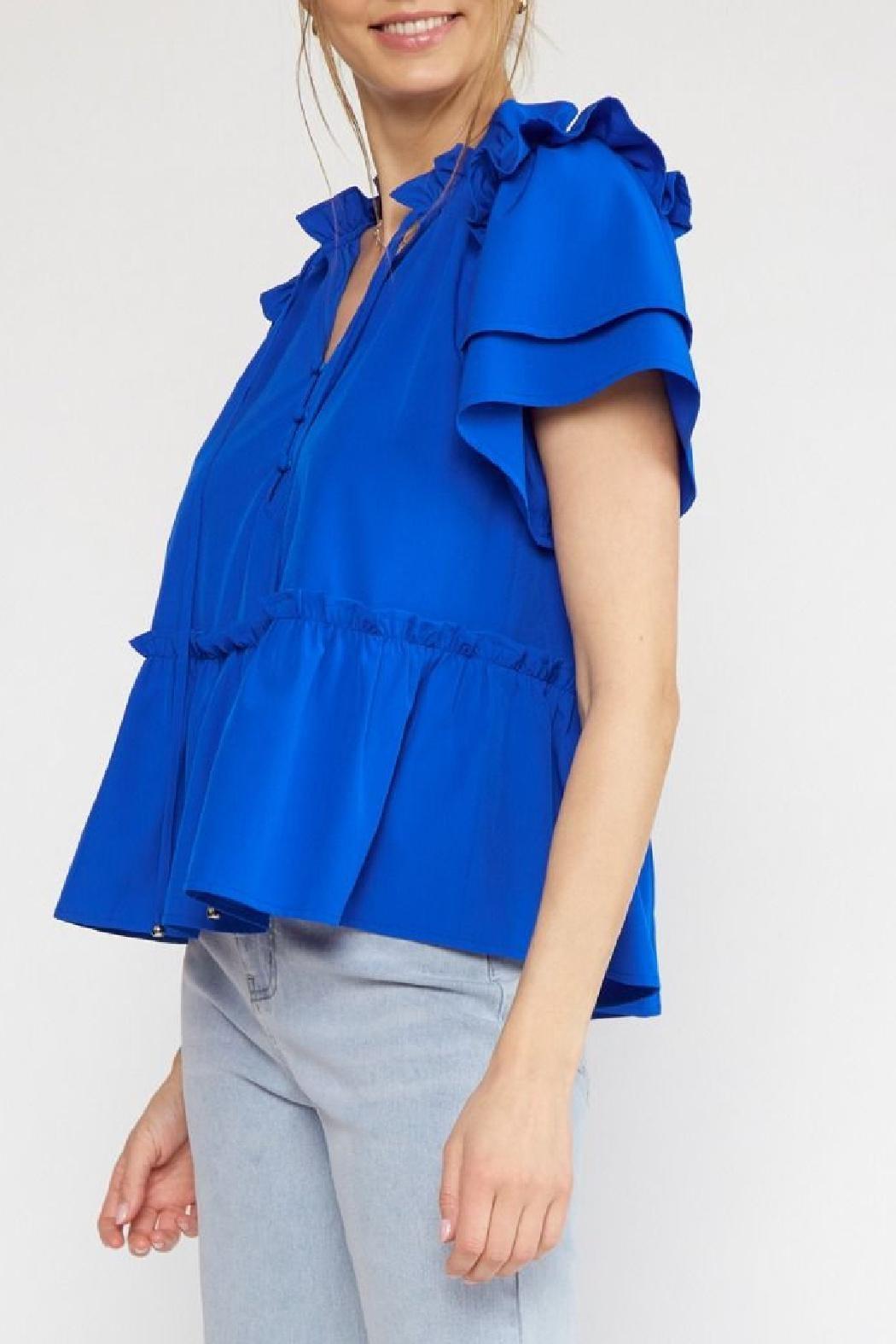 Solid Ruffle Sleeve Blouse Product Image