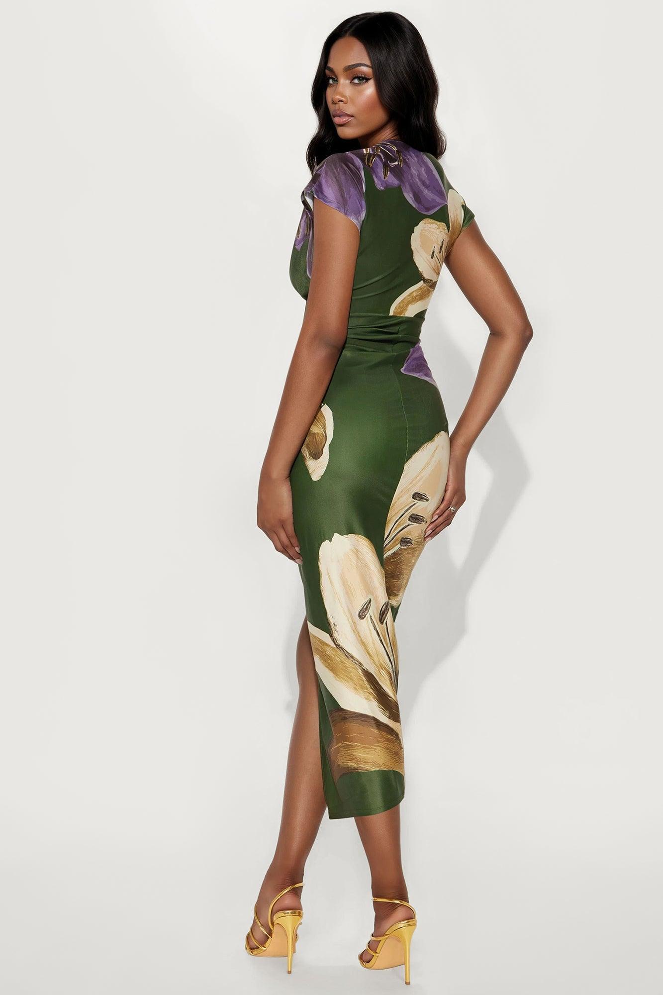 Kamryn Short Sleeve Maxi Dress - Olive/combo Female Product Image