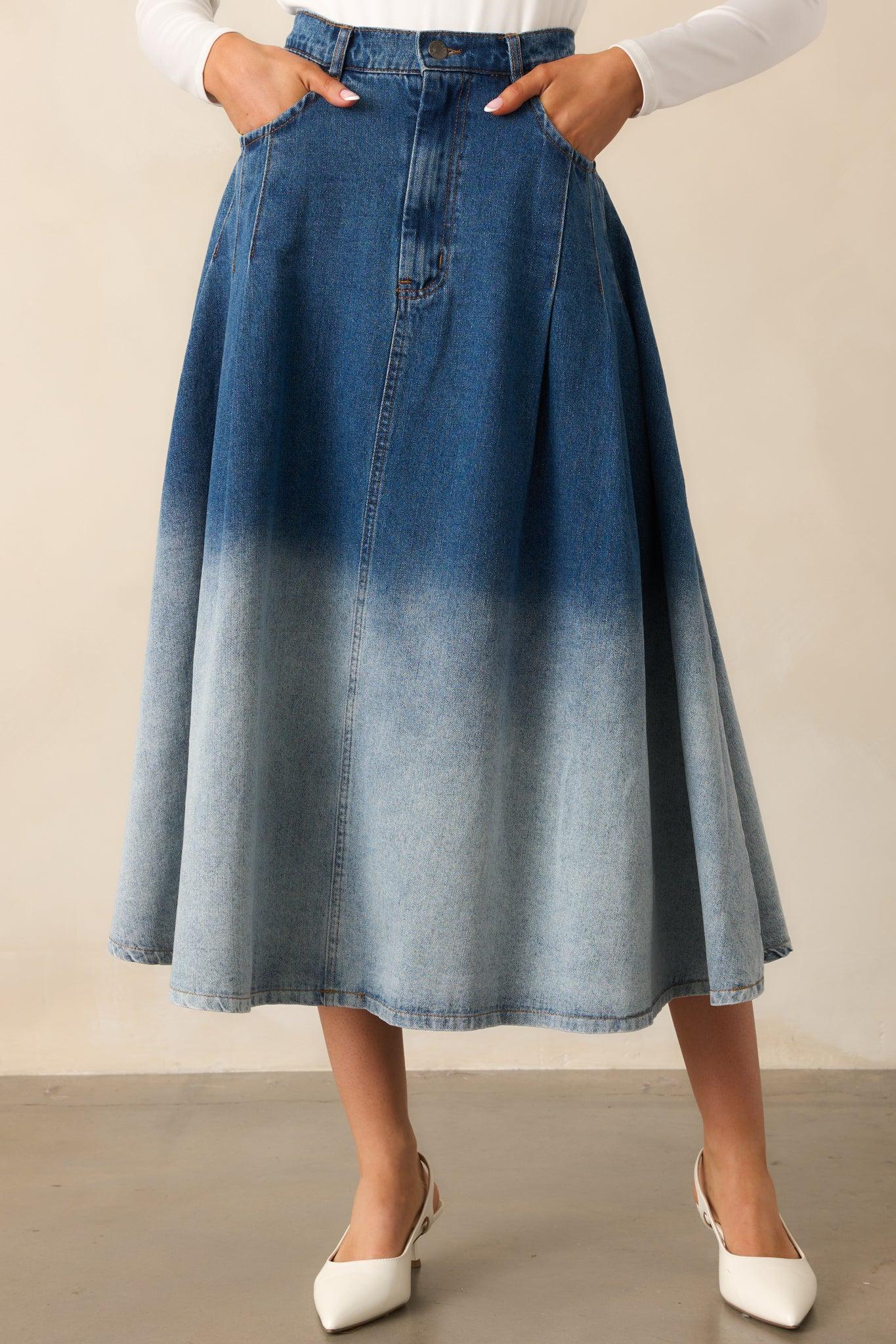 Urban Blues Ombré Denim Midi Skirt Product Image