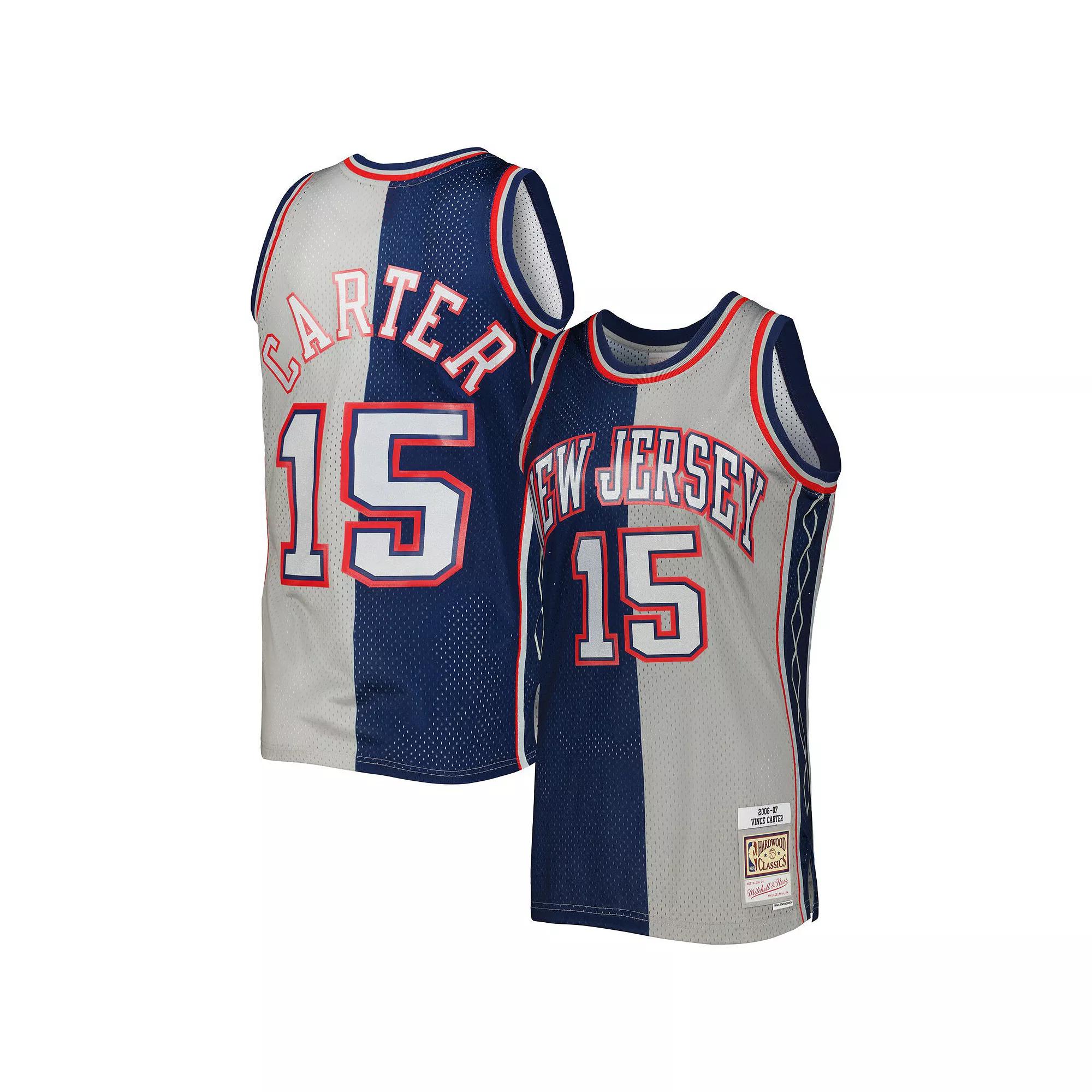 Men's Mitchell & Ness Vince Carter Navy/Gray New Jersey Nets Hardwood Classics 2006-07 Split Swingman Jersey, Size: Small, Nba Blue Product Image
