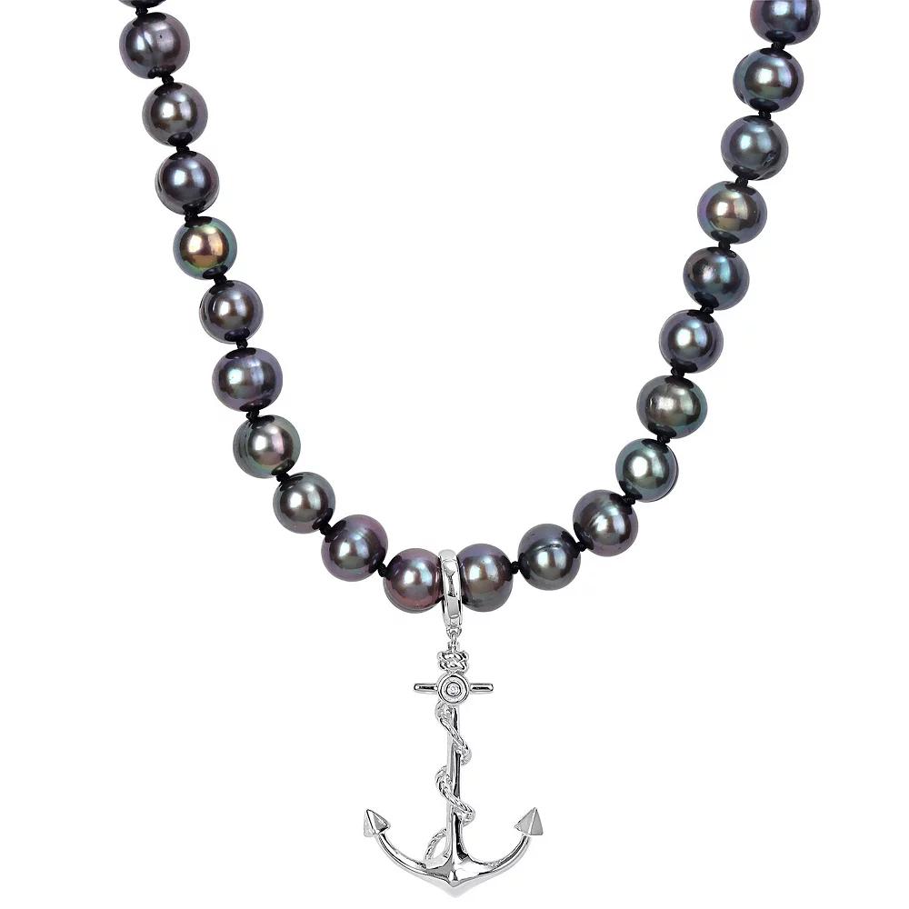 Stella Grace Men's Black Freshwater Cultured Pearl Strand & Anchor Charm Necklace,  Product Image