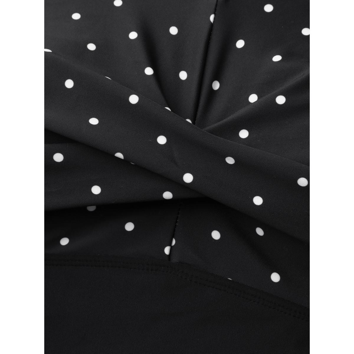 Plus Size Polka Dots Spliced Ruched One-Piece Swimsuit Women's Swimwear Black Resort Twist Curve Bathing Suits High stretch One Pieces BloomChic 28/5X Product Image