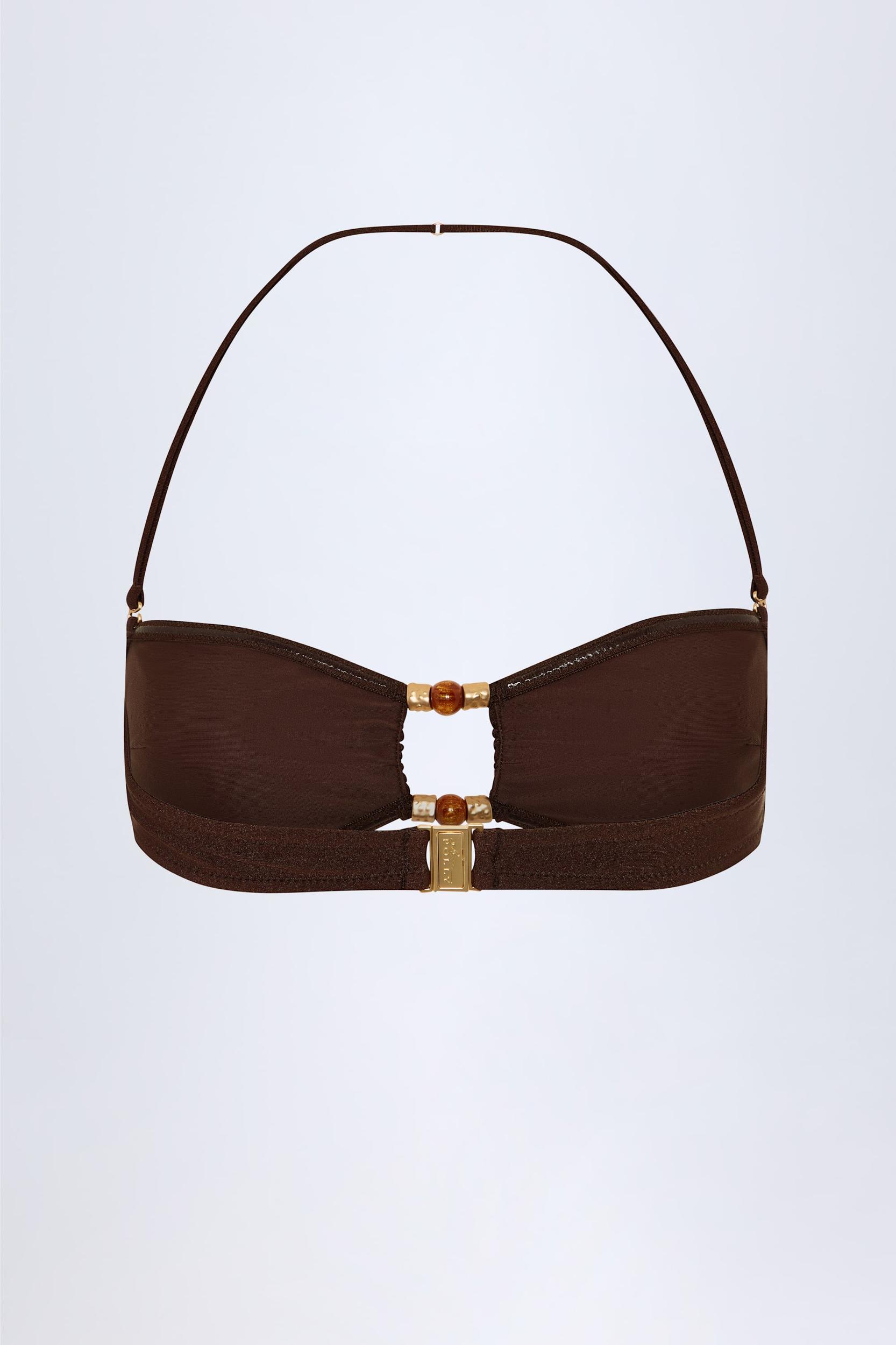 Bead-Embellished Bandeau Bikini Top in Dark Chocolate Product Image