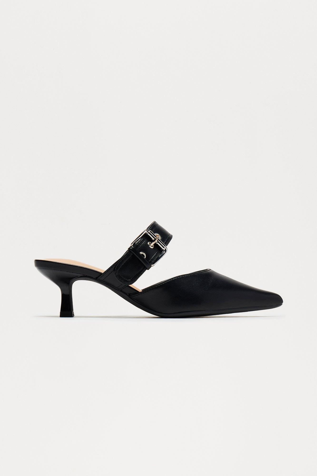Delyn Buckle Kitten Heel Pumps - Black Product Image