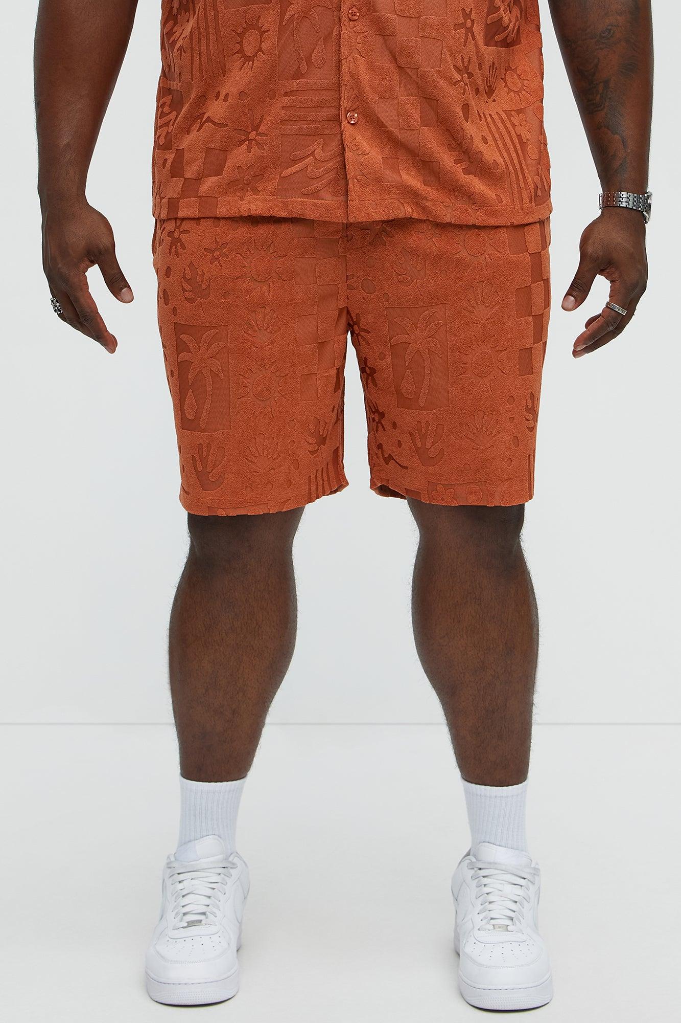 Tropical Terry Fabric Relaxed Shorts - Rust Product Image