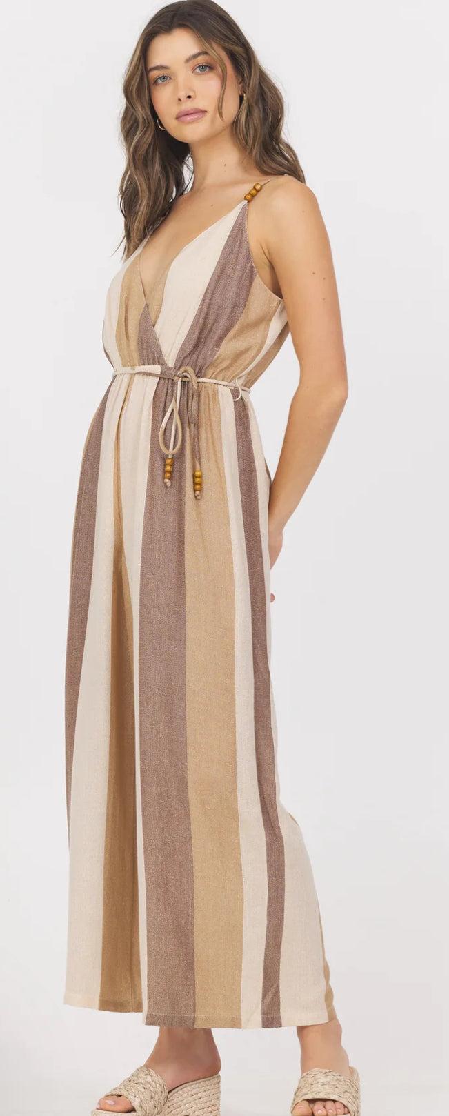 Vintage Havana Woven Metallic Stripe Jumpsuit Product Image