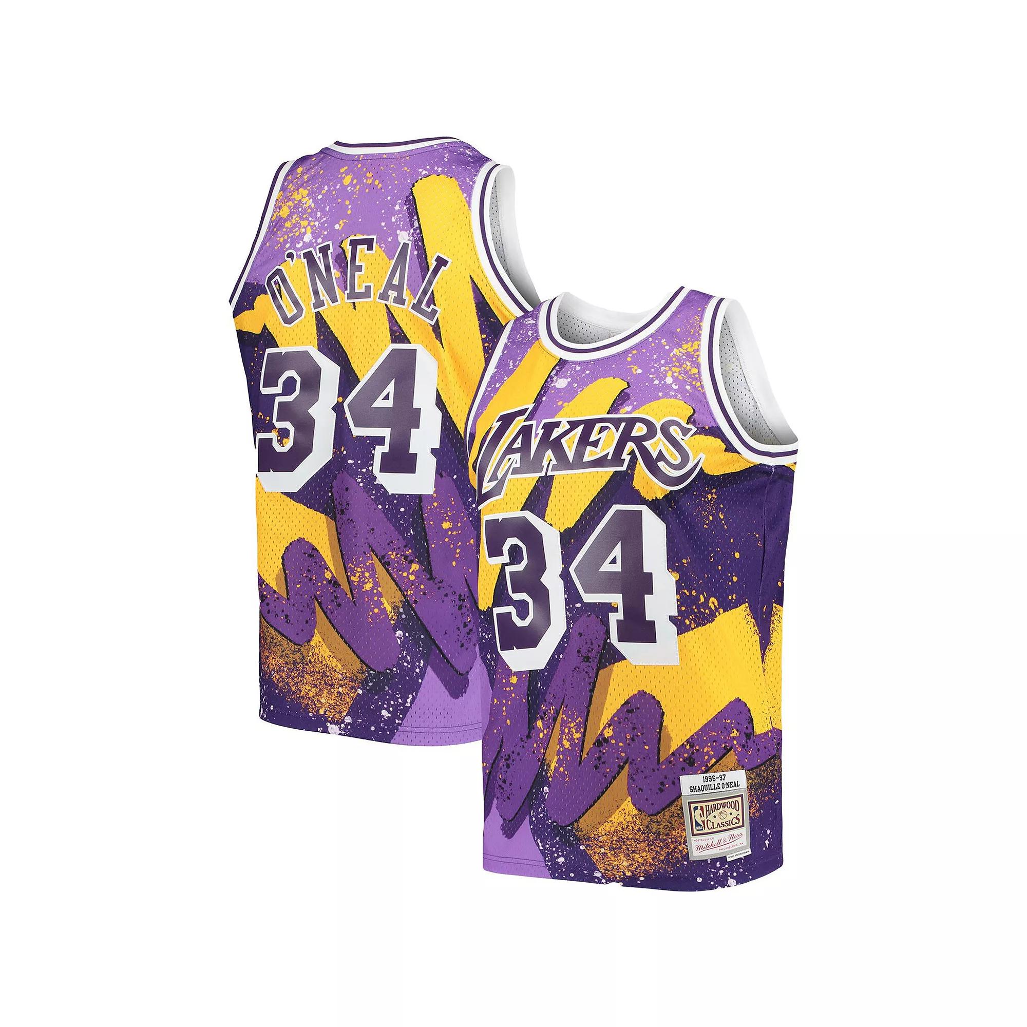 Men's Mitchell & Ness Shaquille O'Neal Purple Los Angeles Lakers Hardwood Classics 1996-97 Hyper Hoops Swingman Jersey, Size: Medium Product Image