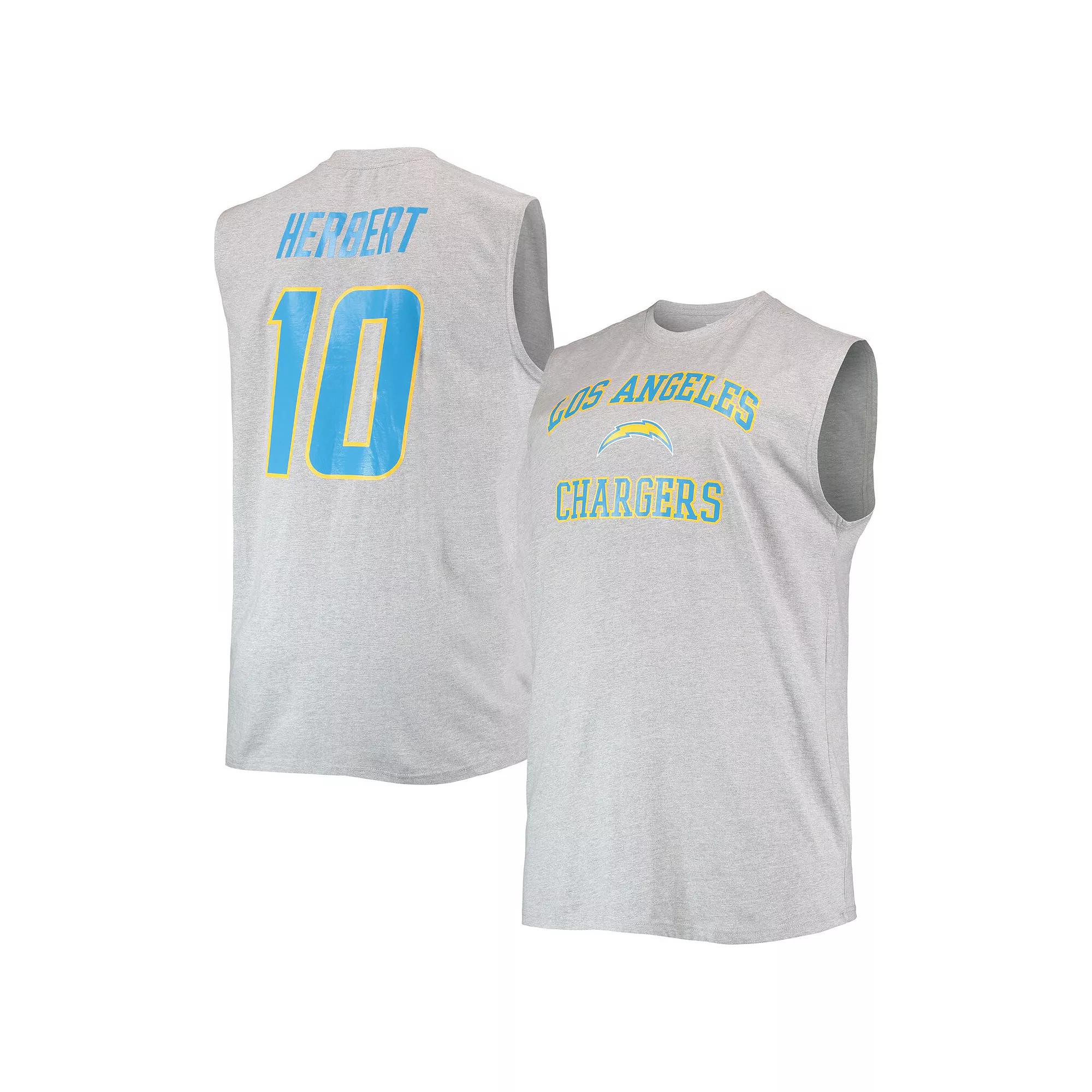 Men's Justin Herbert Heathered Gray Los Angeles Chargers Big & Tall Player Name & Number Muscle Tank Top, Size: 5XB, Grey Product Image