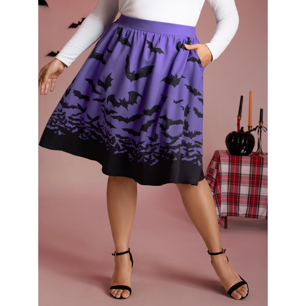 Plus Size Bats Everywhere Halloween Midi Skirt Women Deeppurple Timeless Bodycon Low stretch Slanted pocket Elegant Skirts BloomChic 14-16/1X Product Image