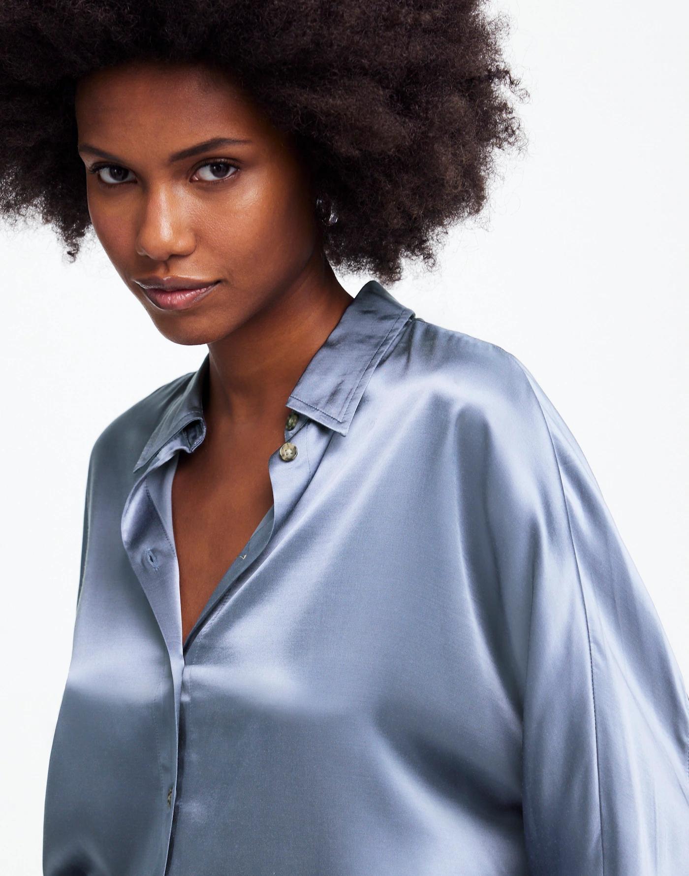 Relaxed Dolman Button-Up Shirt in Satin Product Image