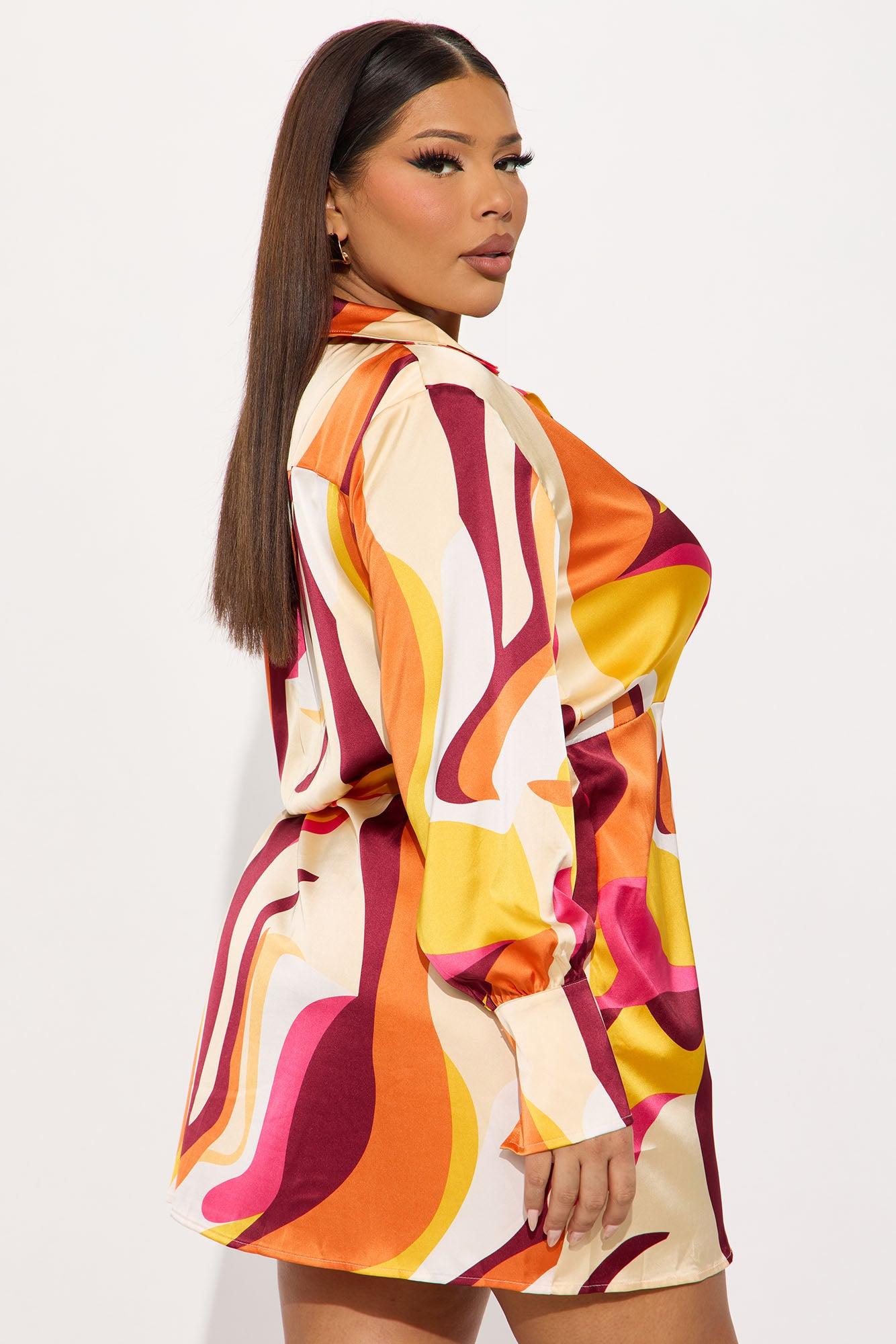 Making Moves Satin Shirt Mini Dress - Multi Color Product Image