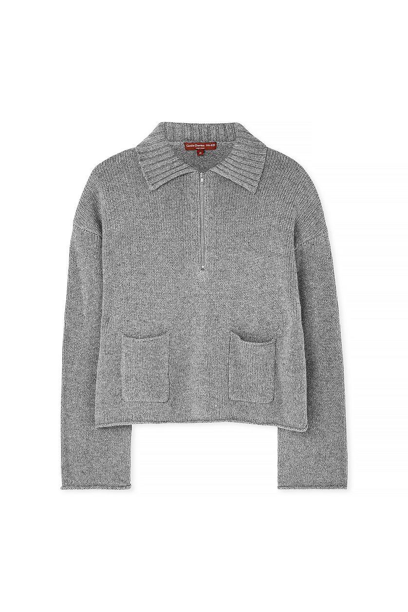 Wool Blend Zip Detail Knitted Sweater Product Image