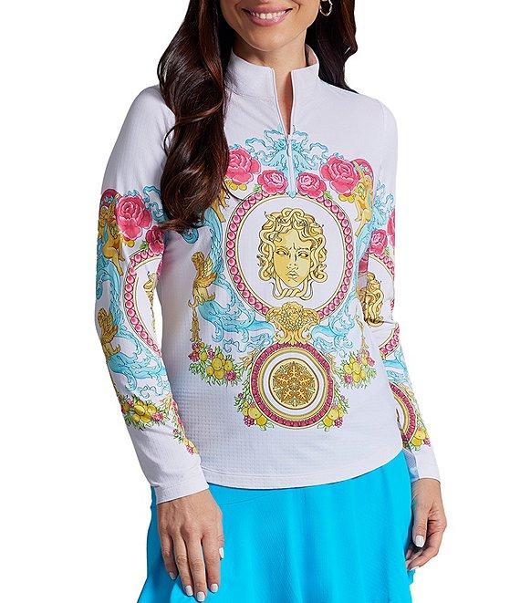 IBKUL Lala Print 1/4 Zip Mock Neck Long Sleeve Top Product Image