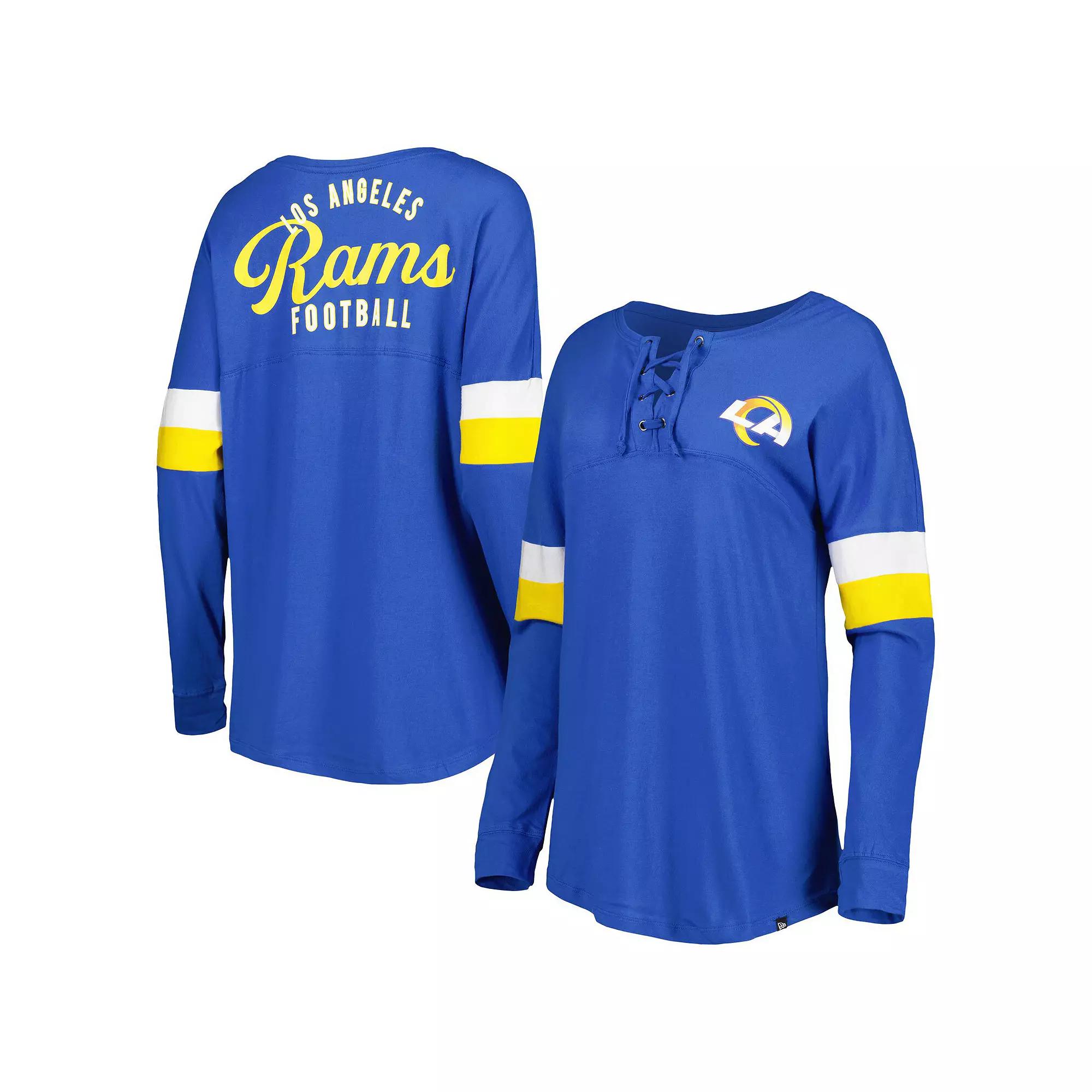 Women's New Era Royal Los Angeles Rams Athletic Varsity Lightweight Lace-Up Long Sleeve T-Shirt,  Product Image