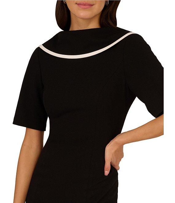 Adrianna Papell Crepe Mock Neck Short Sleeve Contrast Trim Sheath Dress Product Image
