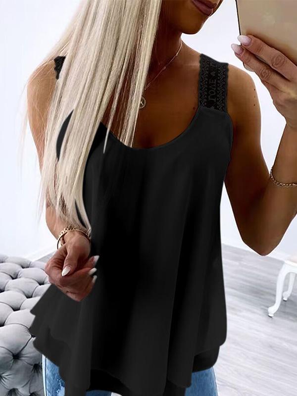 Loose Sleeveless Solid Color U-Neck Vest Top Product Image