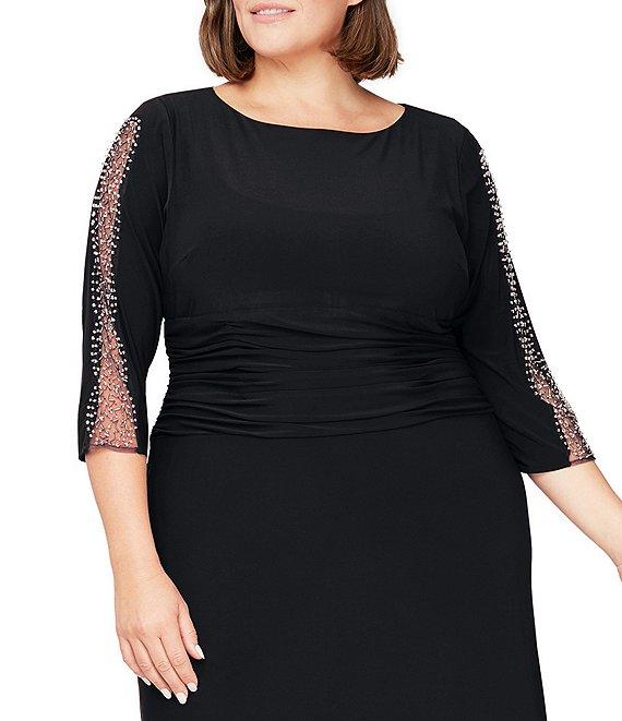 Ignite Evenings Plus Size Embellished 3/4 Sleeve Boat Neck Gown Product Image