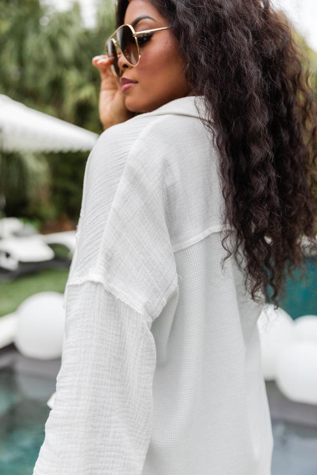 Pulling It Together Ivory Waffle And Gauze Shacket FINAL SALE Product Image