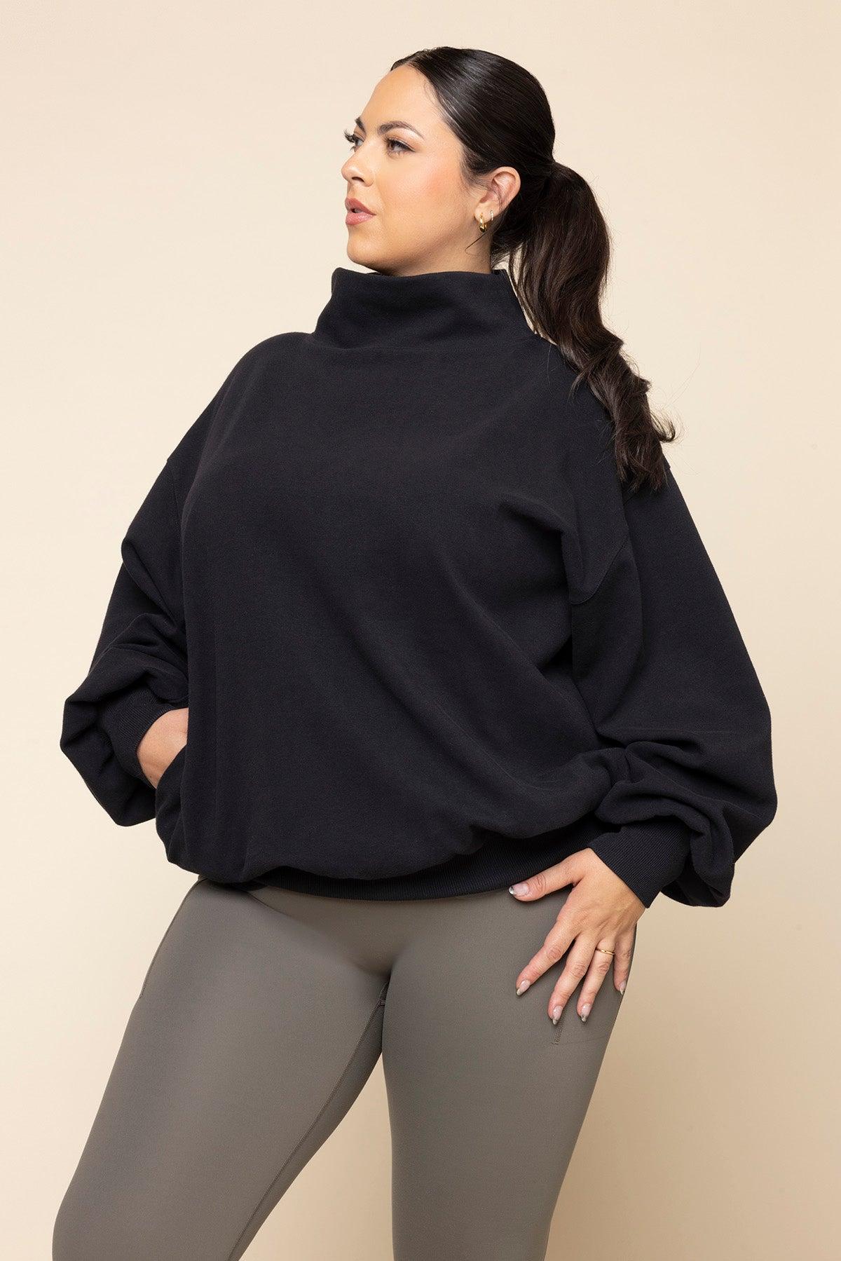 Ooey Gooey Mockneck Sweatshirt with Pockets - Black Product Image