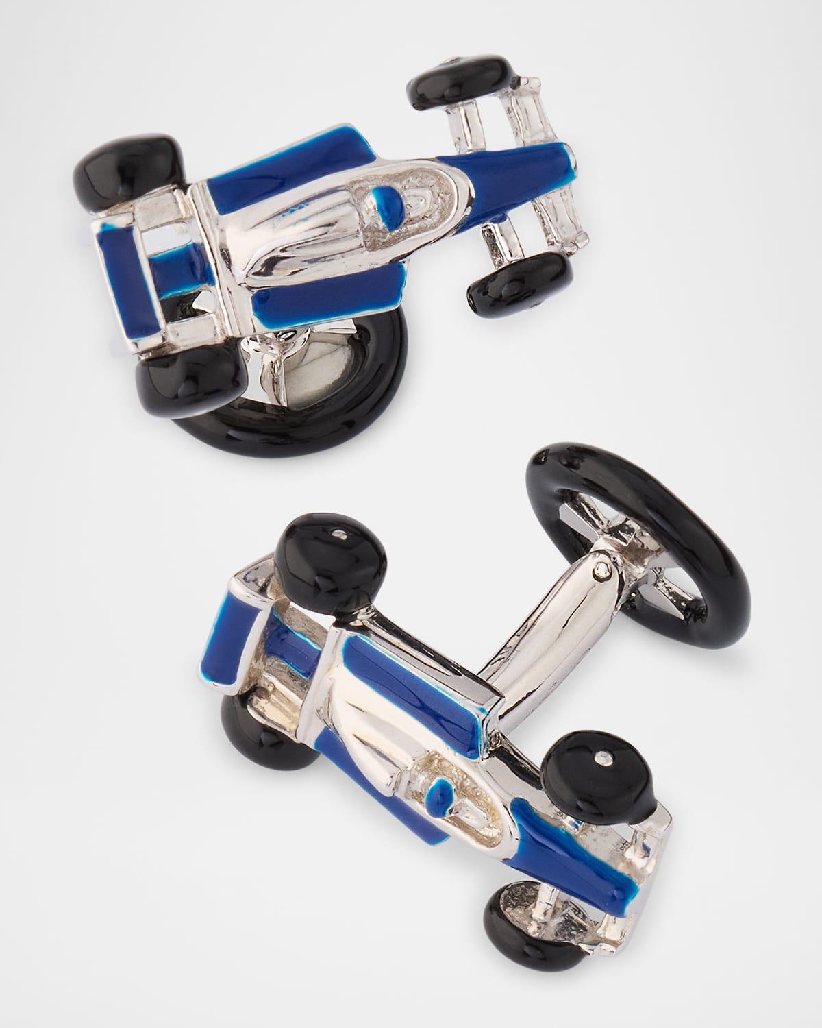 Mens Sterling Silver Enamel Race Car Cufflinks Product Image