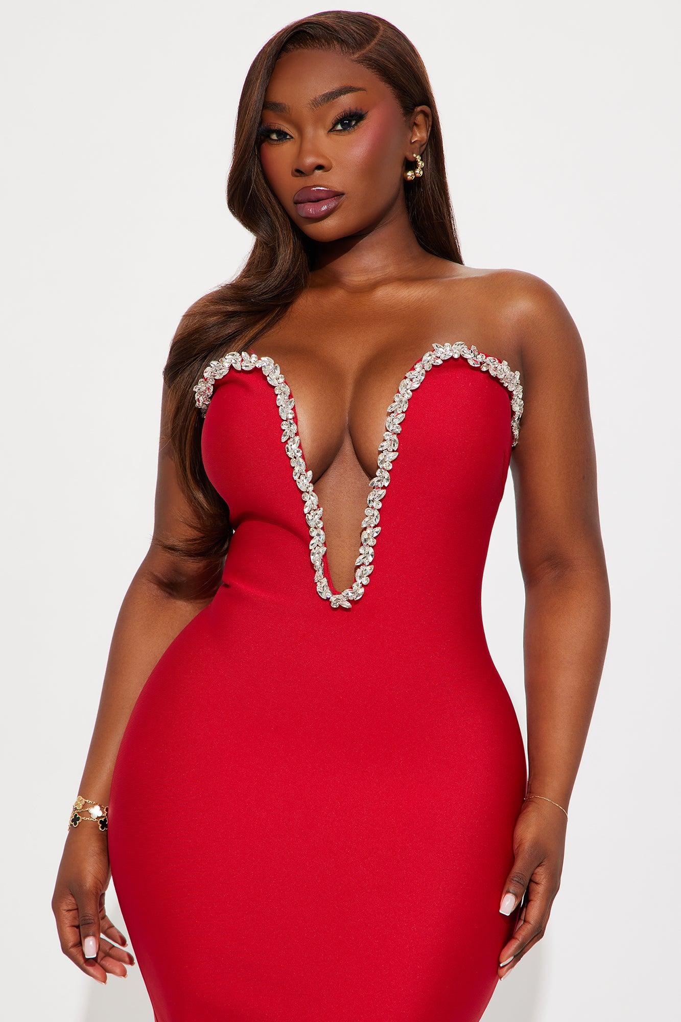 Sweetest Heart Embellished Midi Dress - Red Female Product Image