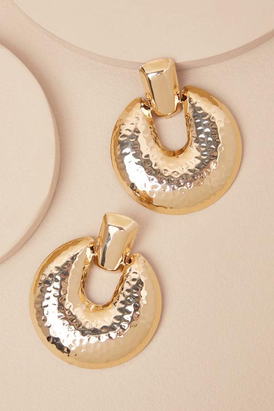 Pamela Gold Textured Statement Earrings Product Image