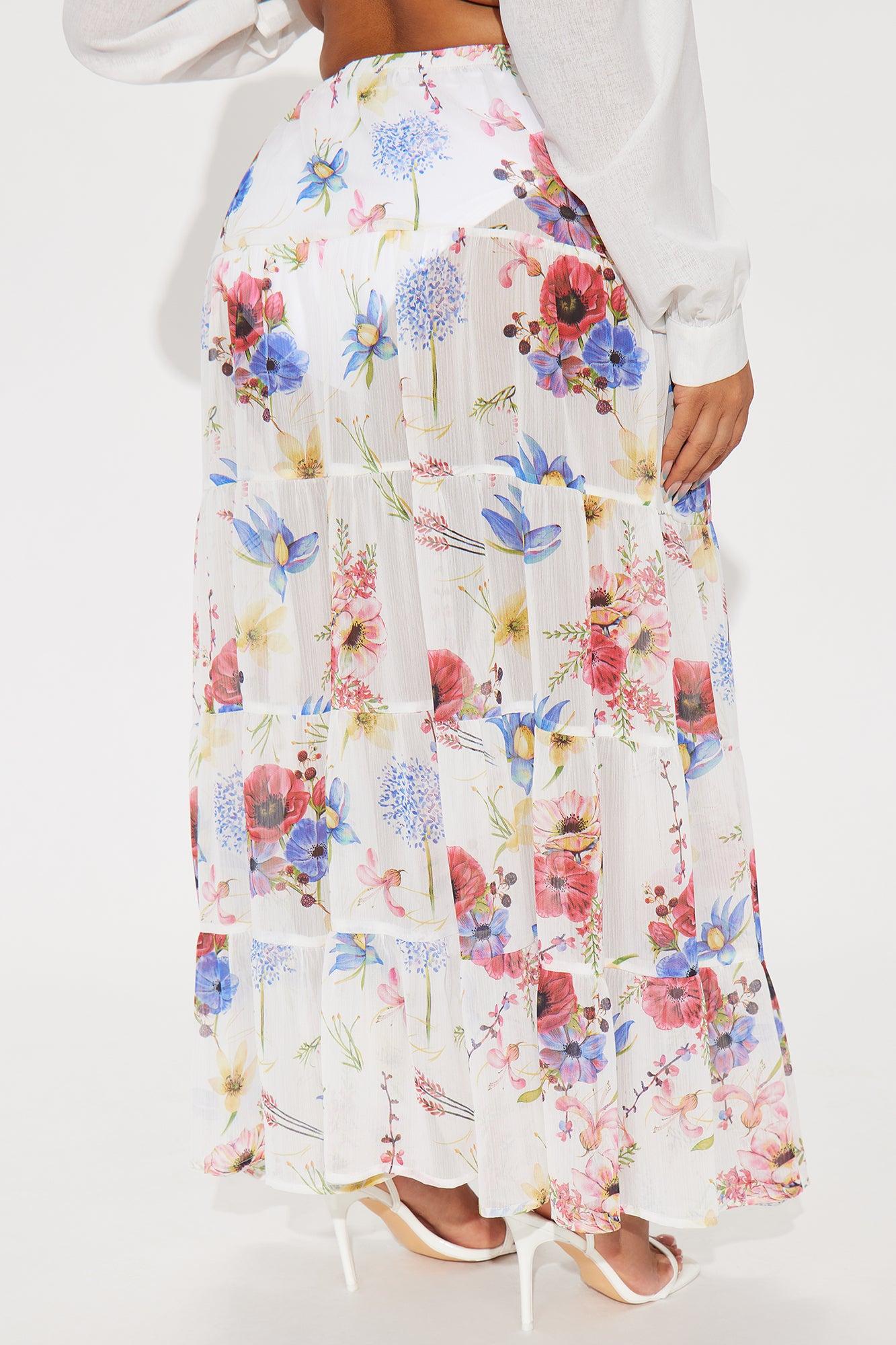 Florence Sheer Tiered Floral Maxi Skirt - White/combo Female Product Image