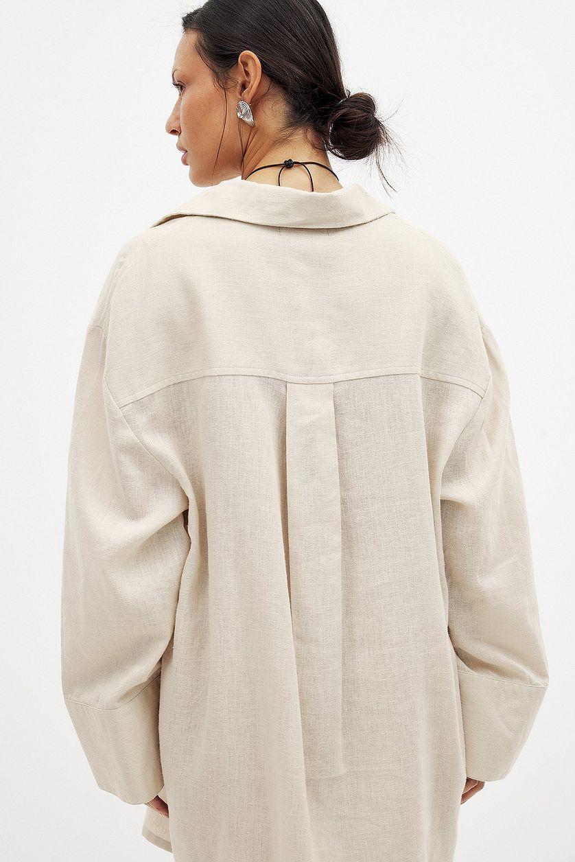 Linen Blend Mini Shirt Dress Product Image